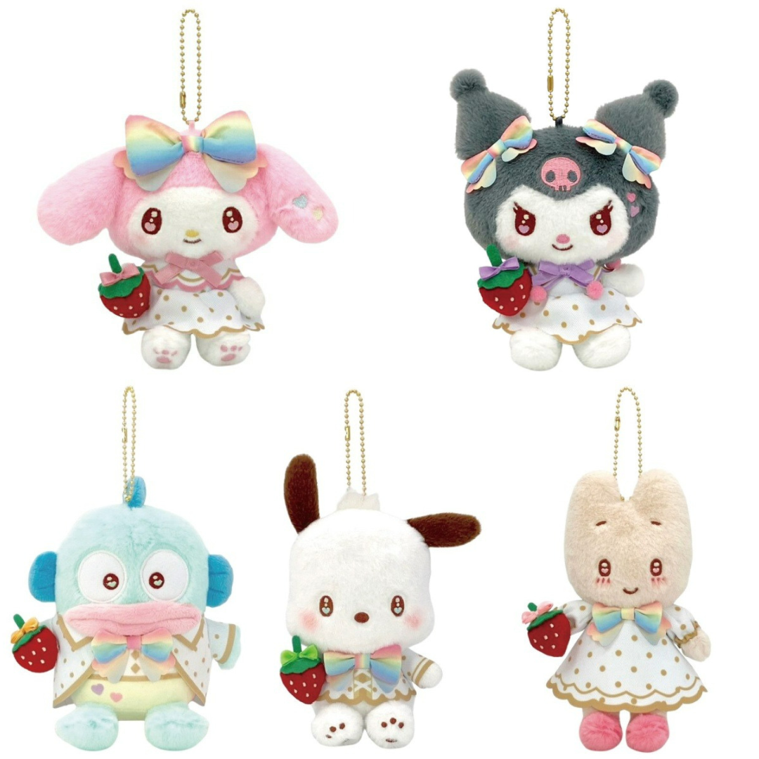 日本 Sanrio 草莓雜誌50周年系列 - 彩虹蝴蝶結禮服公仔匙扣