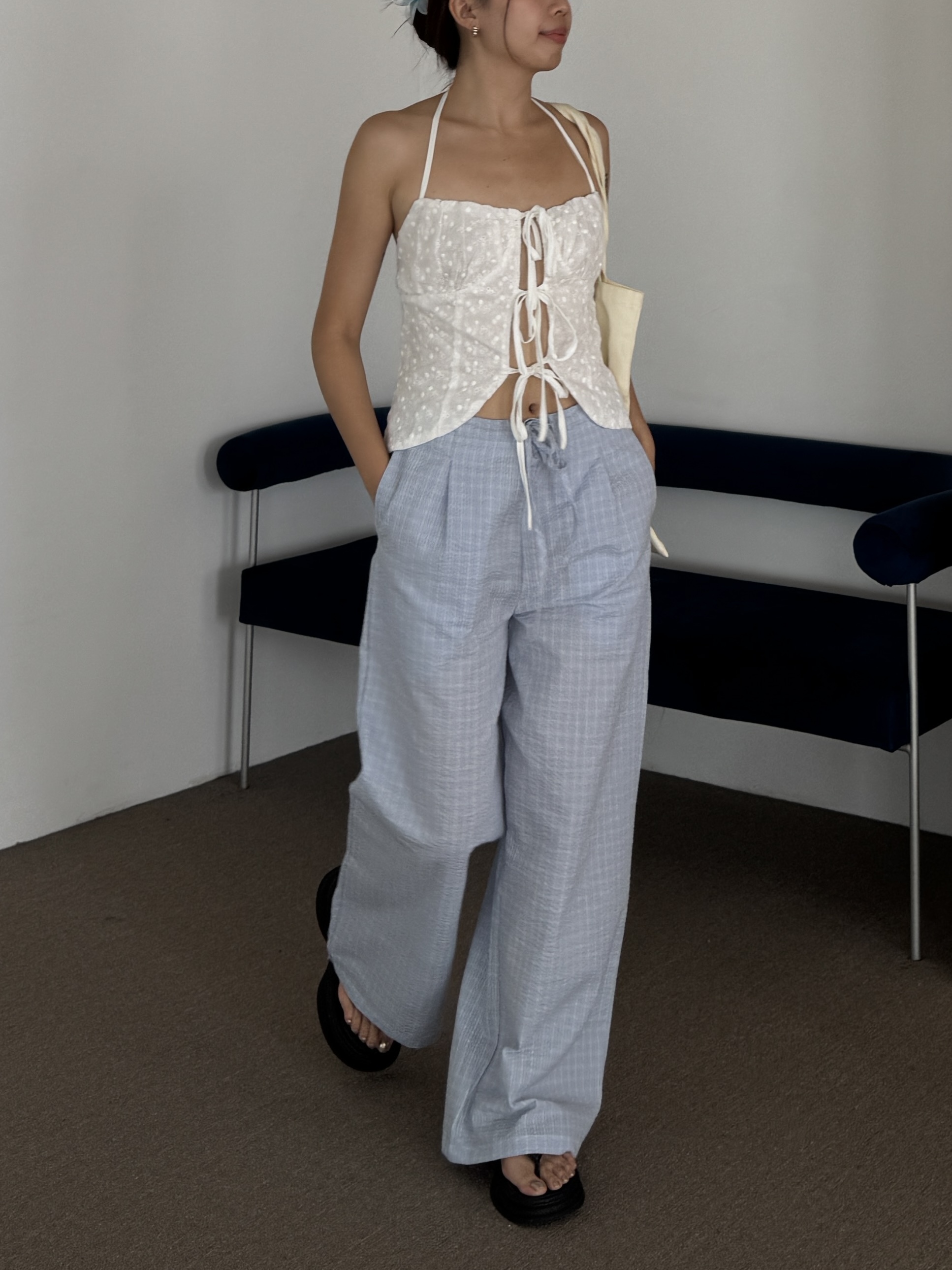 輕薄舒適🪄泡泡格紋休閒長褲(2色)