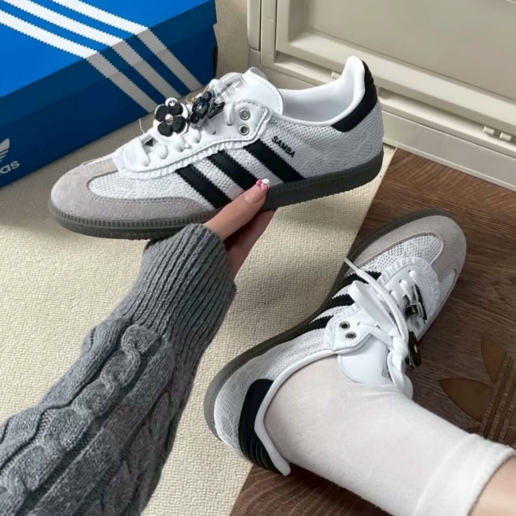 Adidas Samba OG W Lace Flower 蕾絲小花 黑灰白 芭蕾風 女鞋 休閒鞋