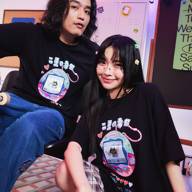 電子SOLOS貓動起來短T｜黑 (加贈黃色軟膠零錢包)