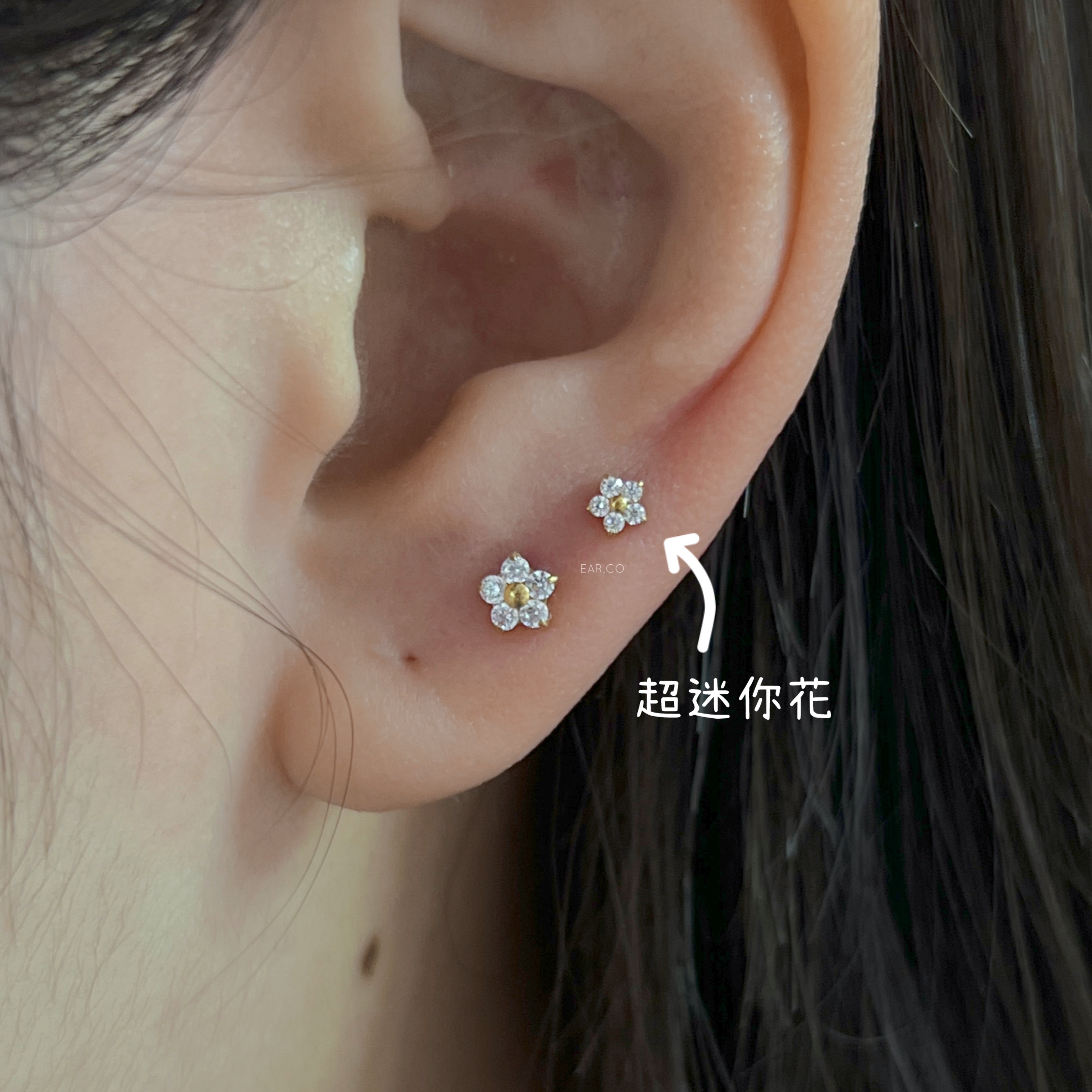 超迷你小花平頭耳門/耳珠/耳骨釘 [G23 Titanium]