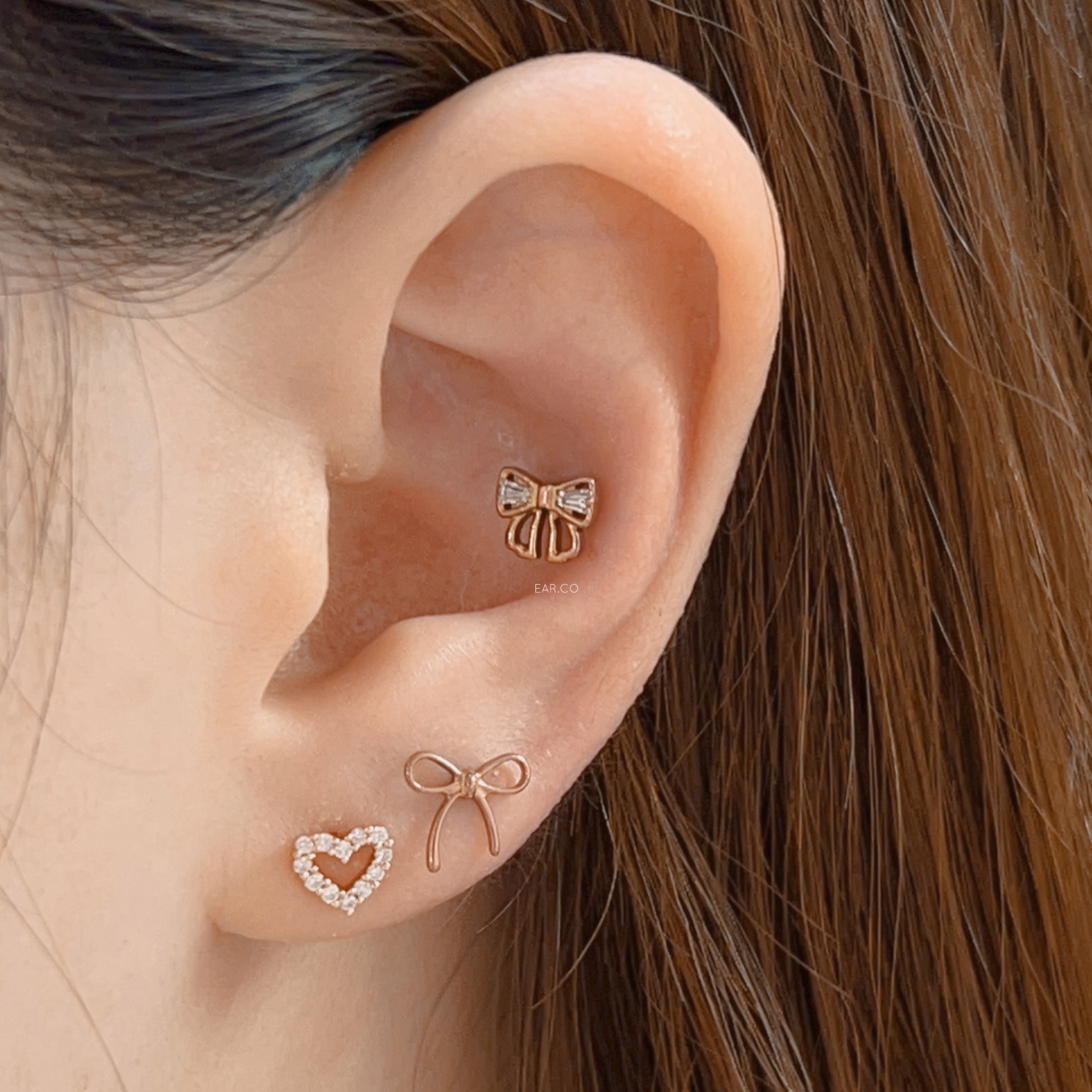 細版蝴蝶結平頭耳門/耳珠/耳骨釘 [G23 Titanium]
