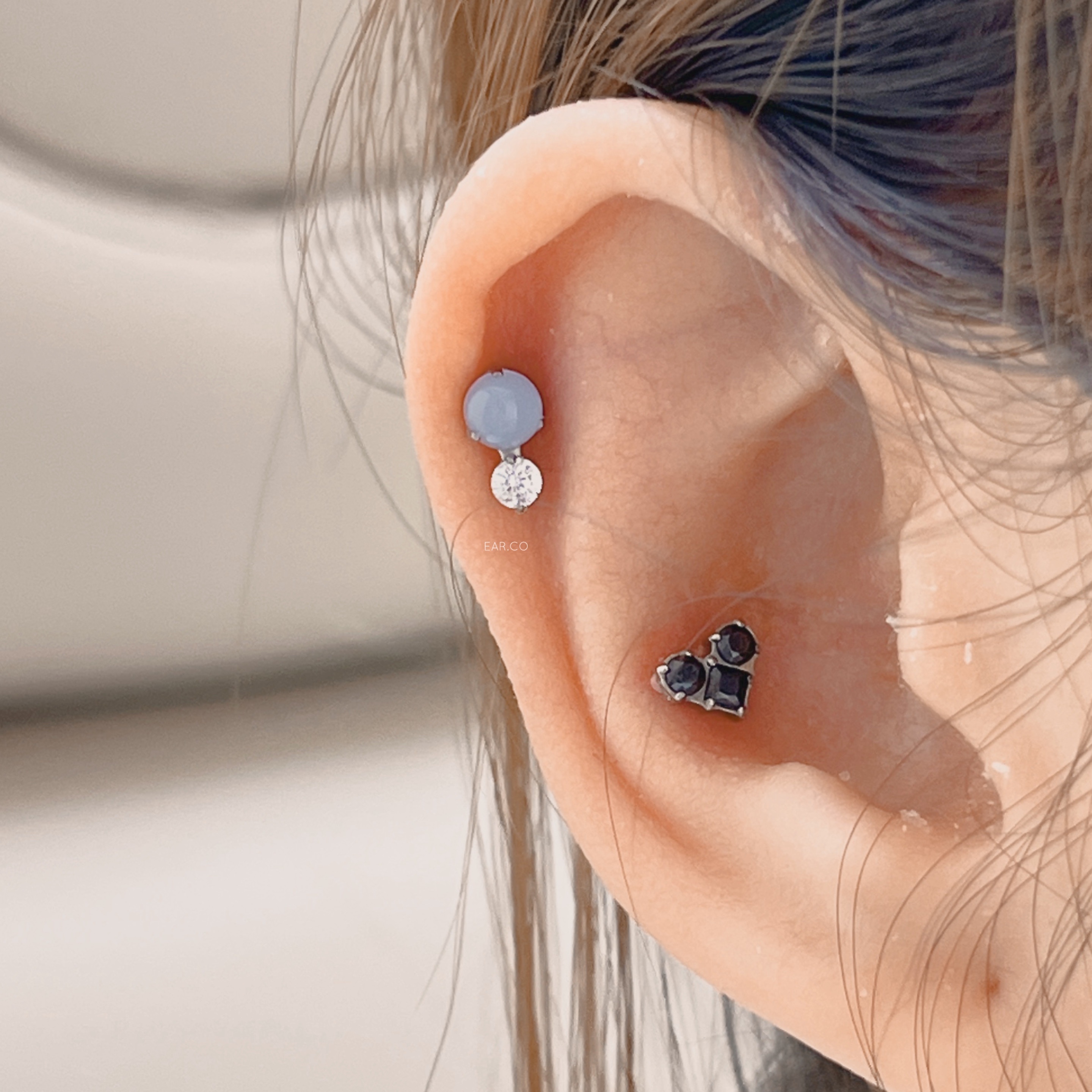 蛋白石拼閃石平頭耳門/耳珠/耳骨釘 [G23 Titanium]