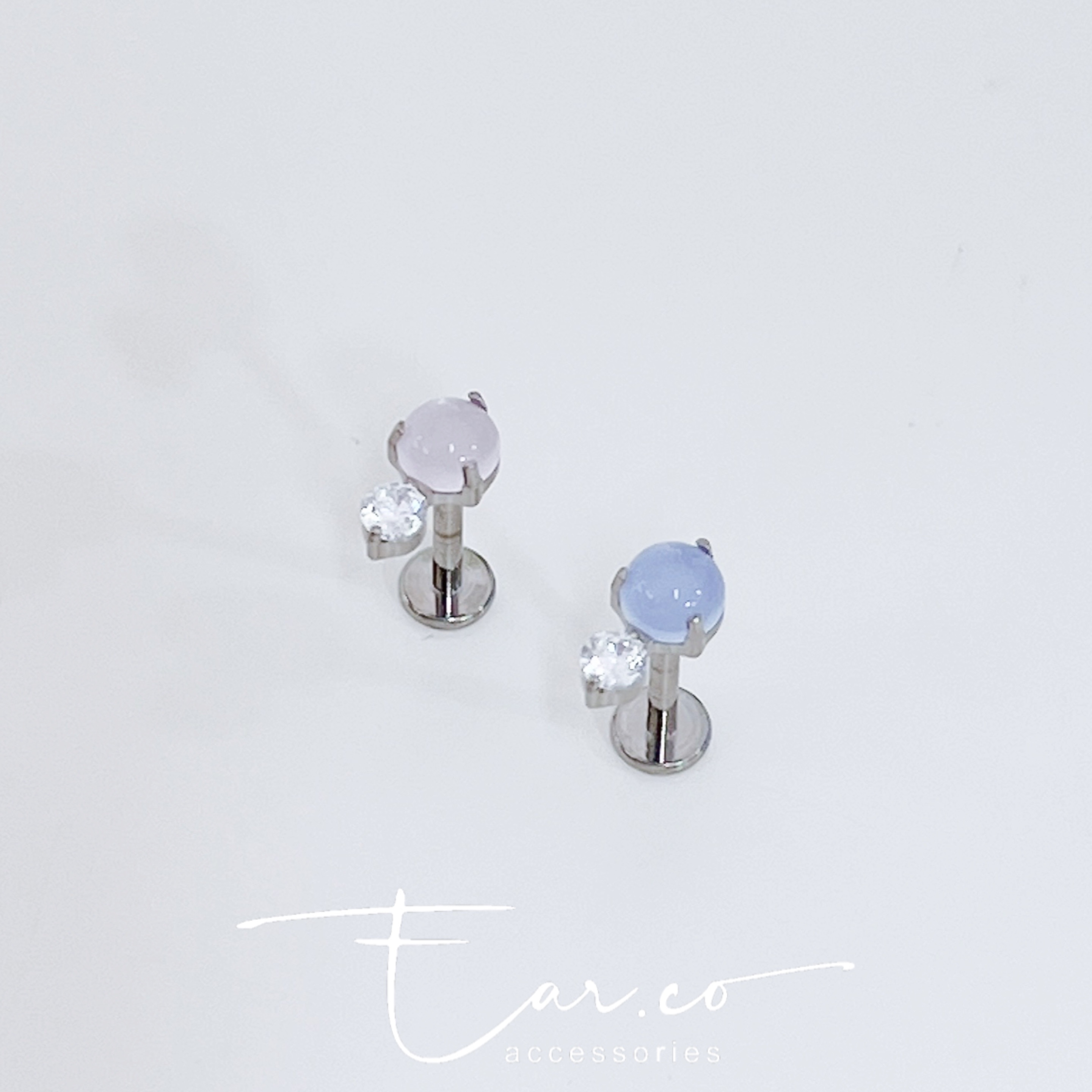 蛋白石拼閃石平頭耳門/耳珠/耳骨釘 [G23 Titanium]