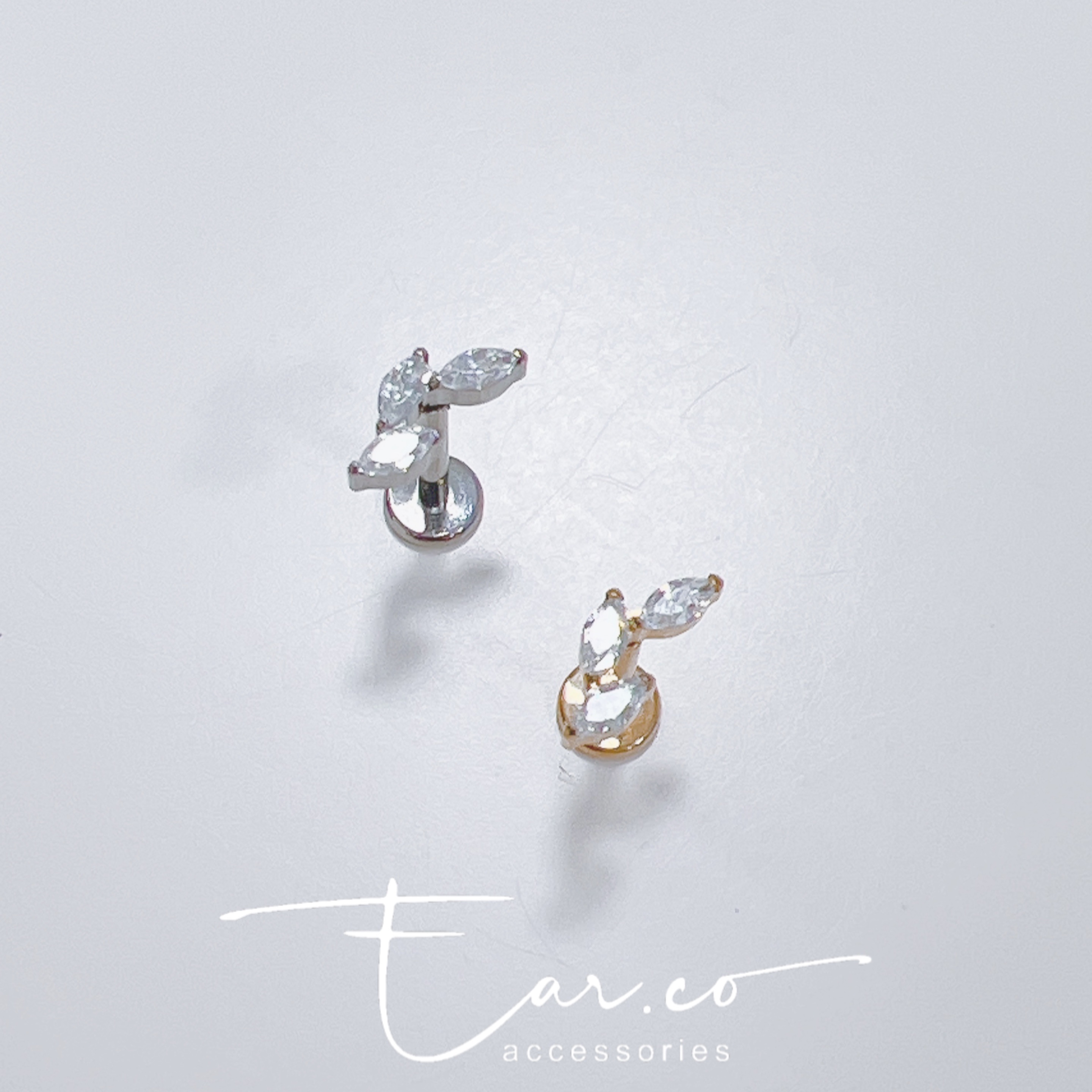 不規則小樹葉平頭耳門/耳珠/耳骨釘 [G23 Titanium]