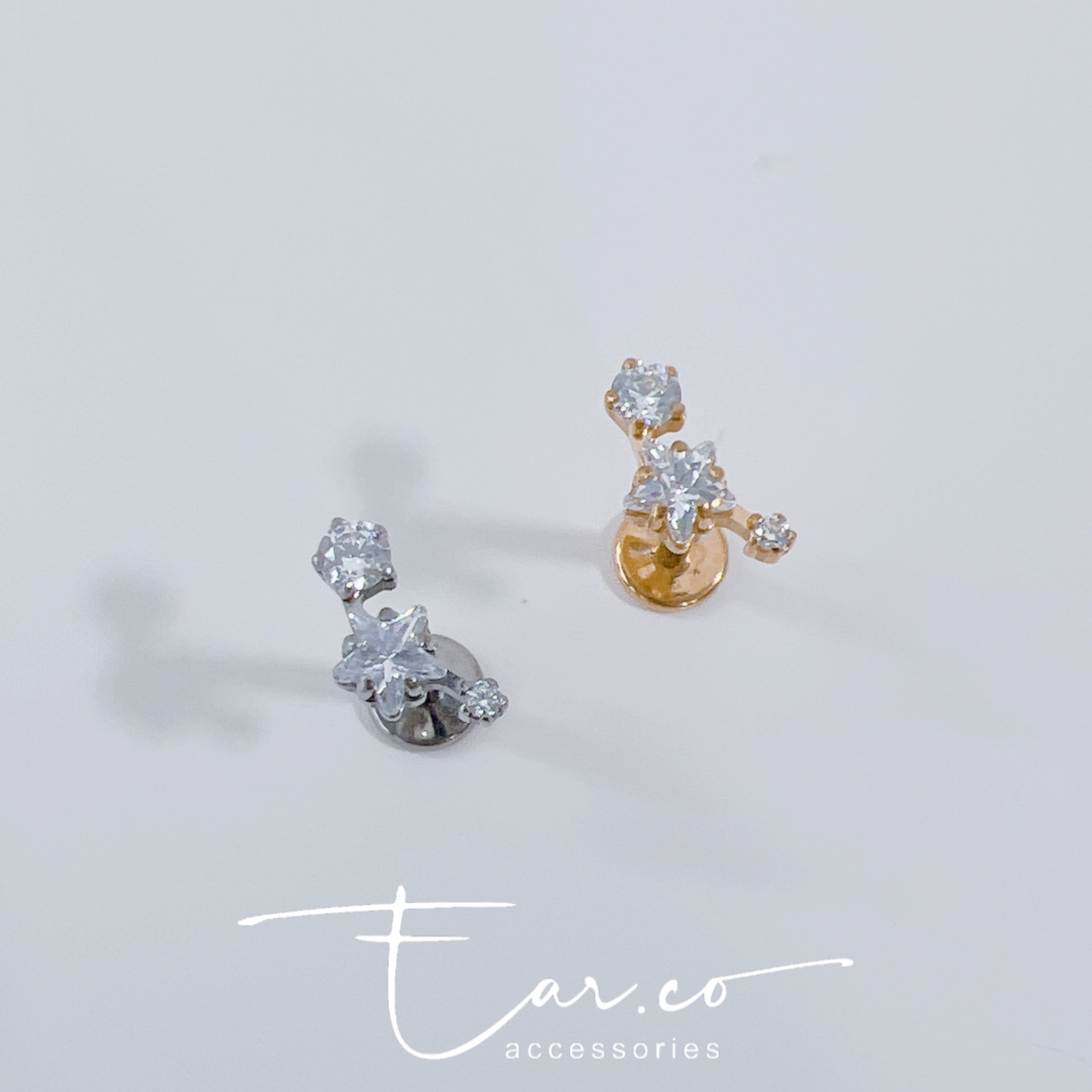 漸變小星星平頭耳門/耳珠/耳骨釘 [G23 Titanium]