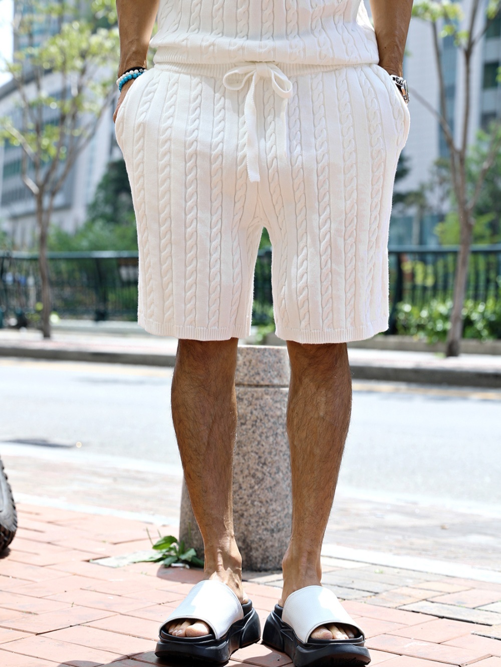 肌肉麻花針織短褲