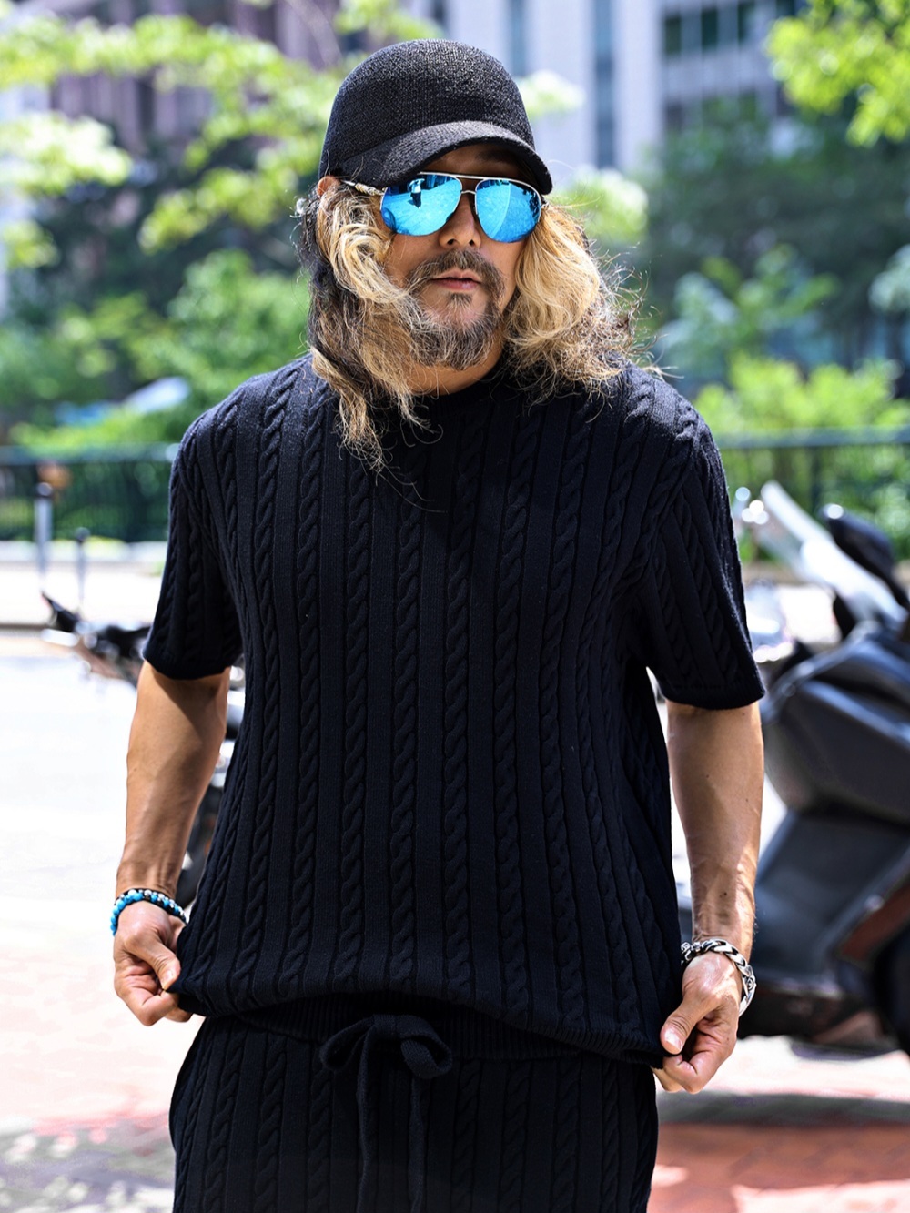 肌肉麻花短袖針織衫