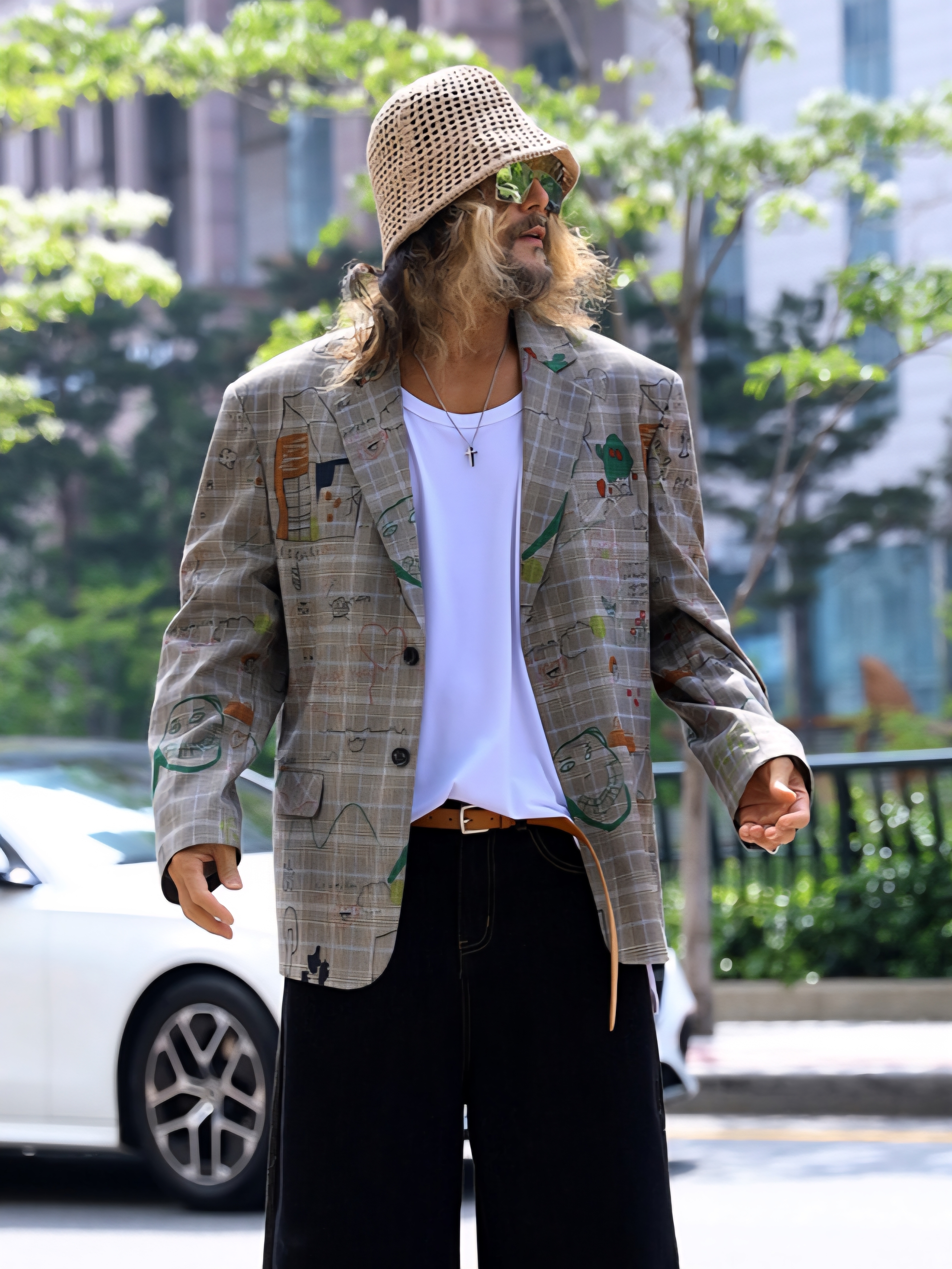 塗鴉格紋西裝外套