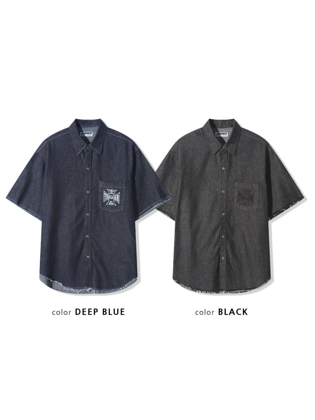 英文字牛仔短袖恤衫 GUNNER-014S