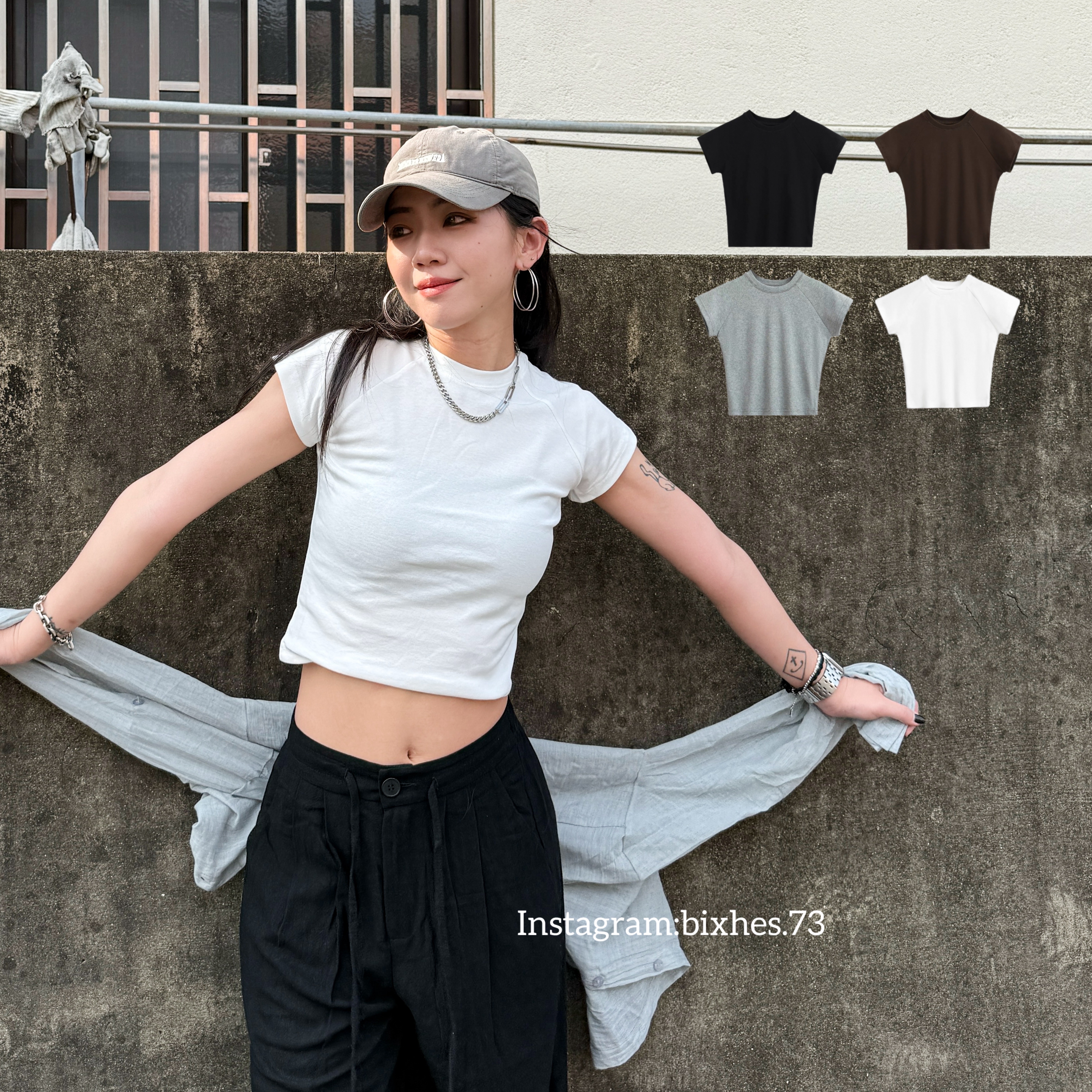 素面車線短版短T(A00109)