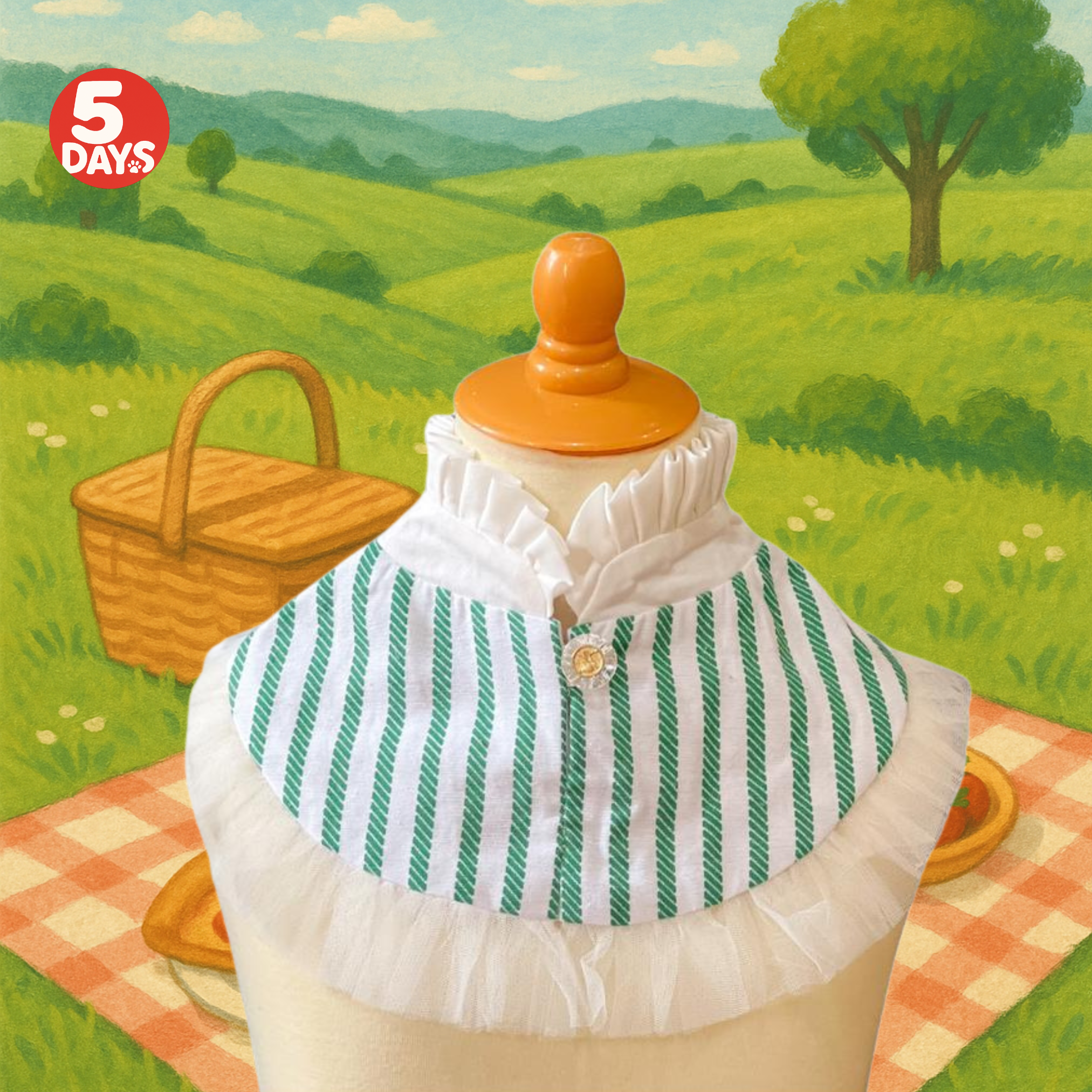 宮廷風直間條寵物服飾（綠）|5Days寵物服飾