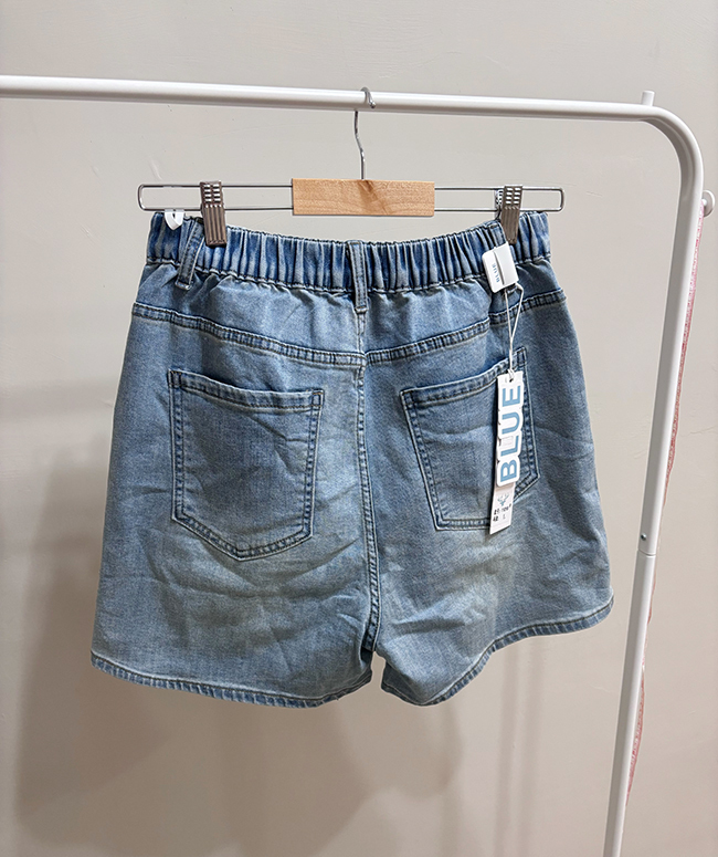 新品💝炙熱夏天高腰鬆緊短褲-中藍預購