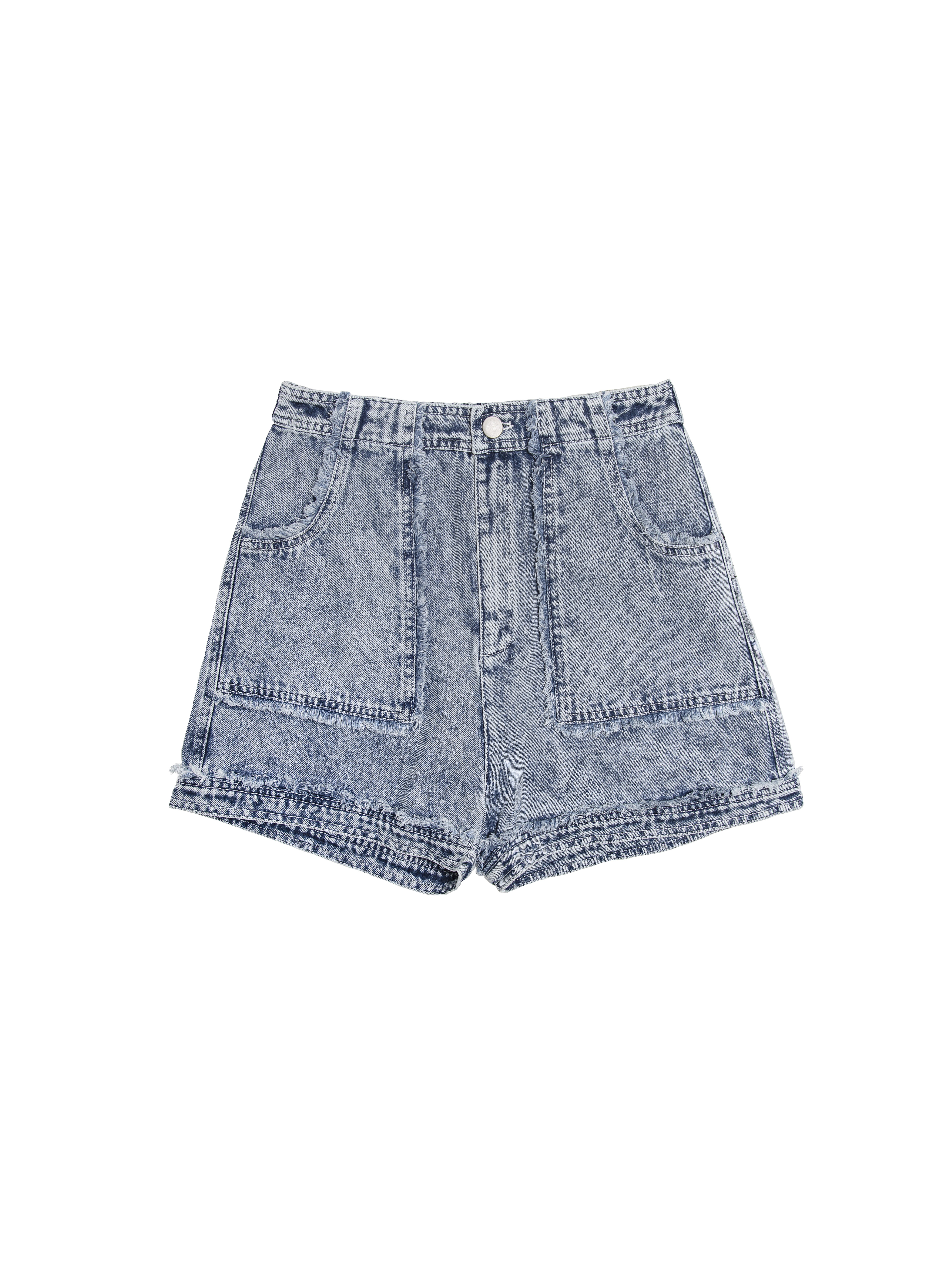 Washed denim shorts with fringe detail - 25SRB036C