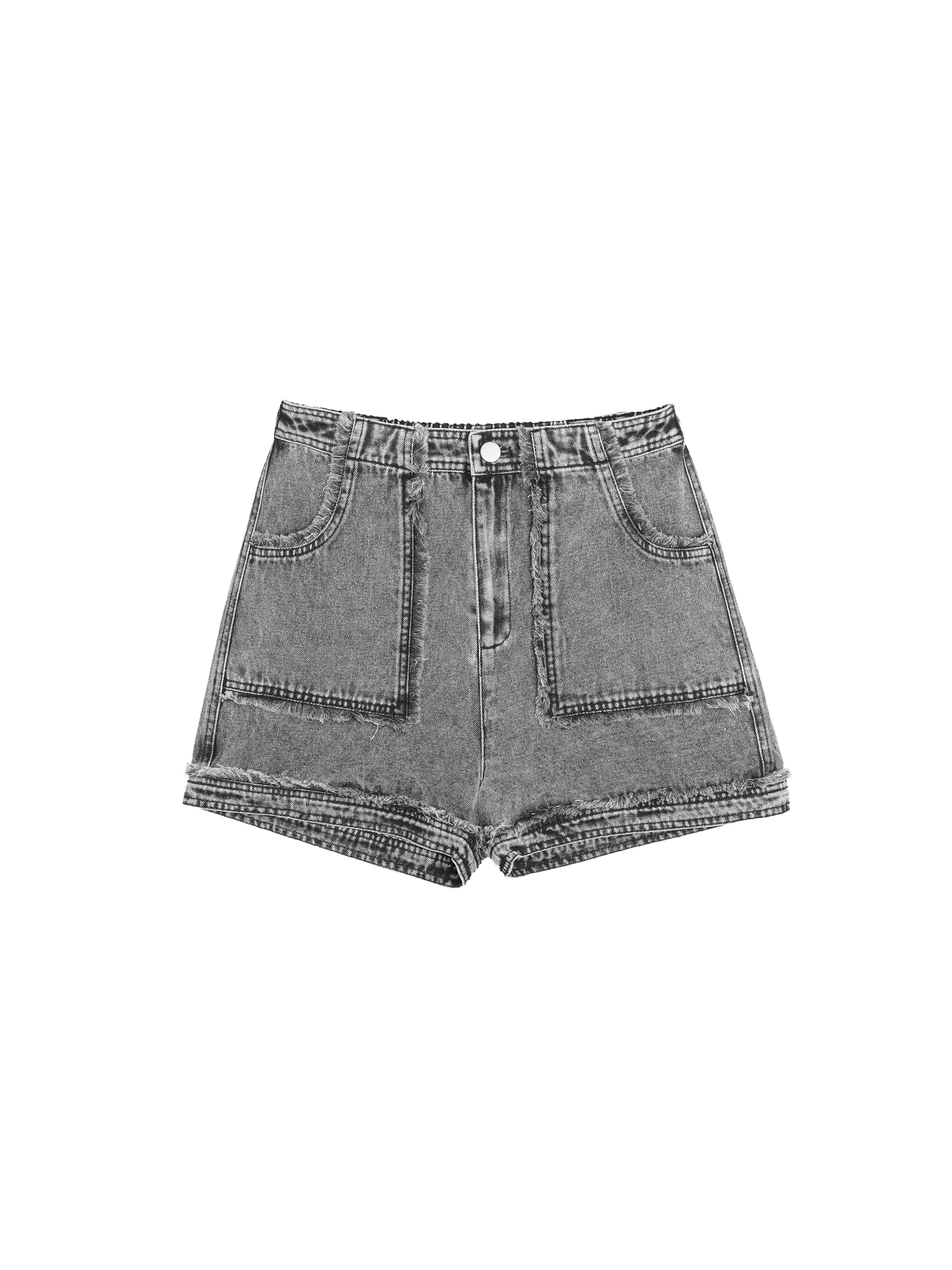 Washed denim shorts with fringe detail - 25SRB036C