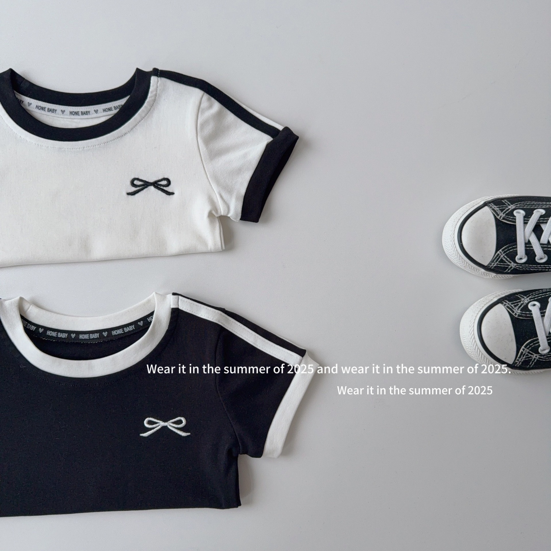 刺繡蝴蝶結合身短版上衣