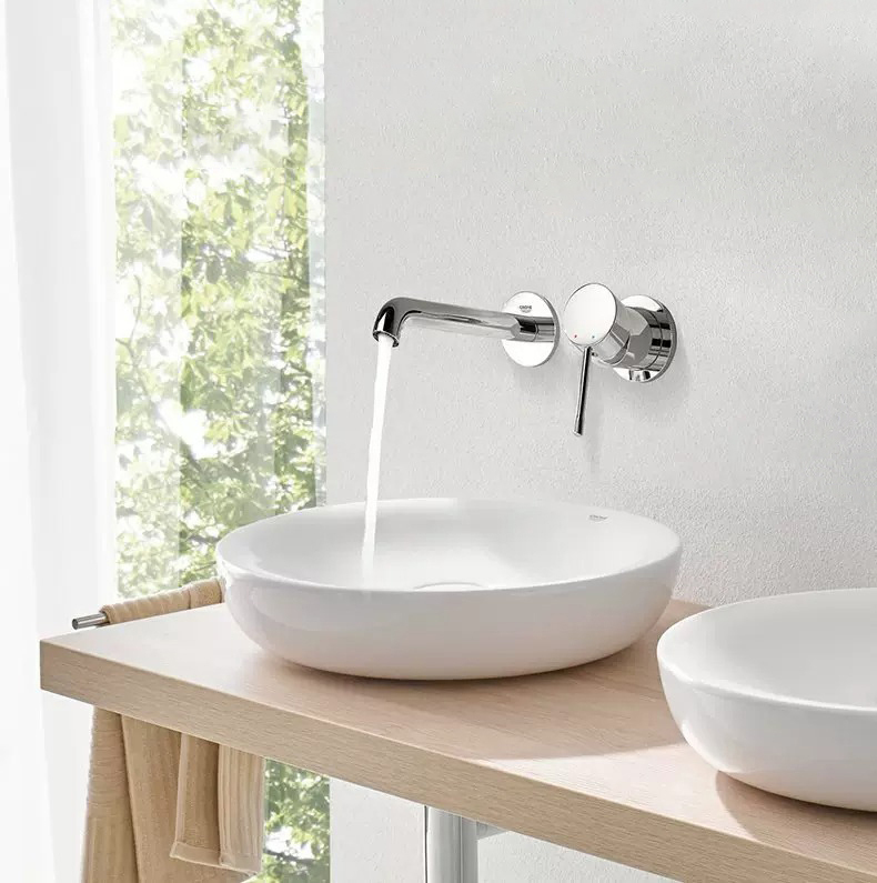 GROHE｜Essence 雙孔埋壁式面盆龍頭（M）附埋壁軸心（鉻色/玫瑰金/石墨黑）19408 23571000