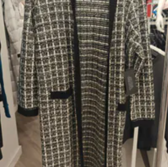 [S] KARL LAGERFELD TWEED DUSTER CARDIGAN,BK/SFWH/GLD LUREX, L4ISS712-I9L (SKL1331)