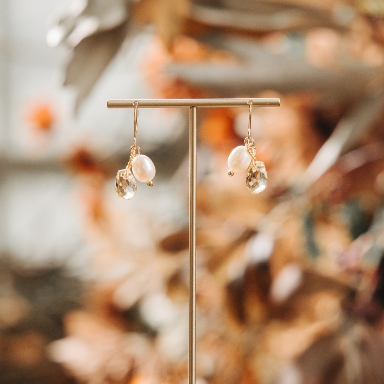 珍珠小姐的日光果凍 黃水晶 天然珍珠 短墜飾勾針耳環
