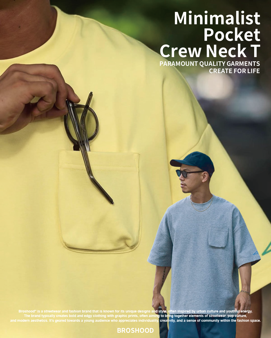 #預購 Broshood 25SS 日系簡約 立體口袋 圓領短踢 4色