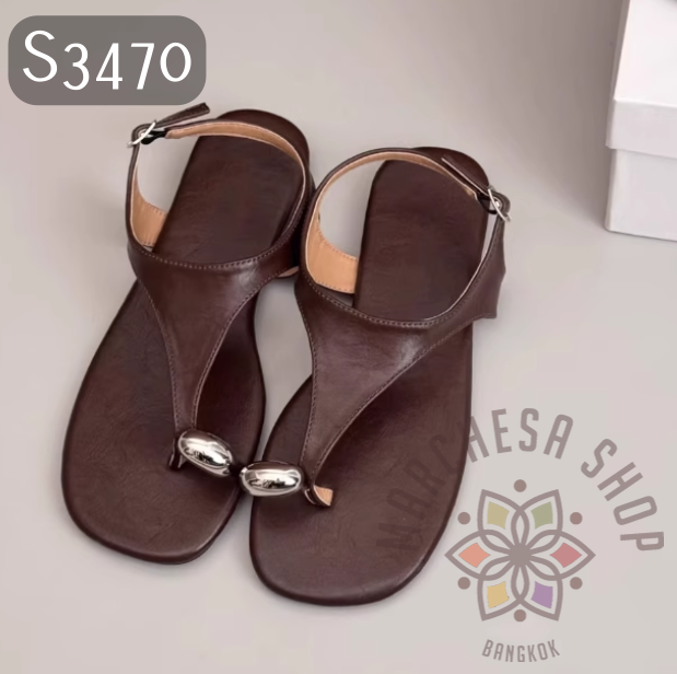 S3470 - 牛皮套趾人字平底涼鞋