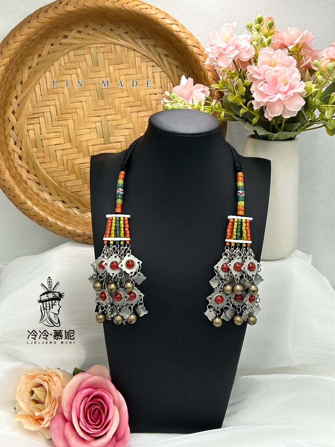 Lin-No.64傳統花珠少女耳掛15cm