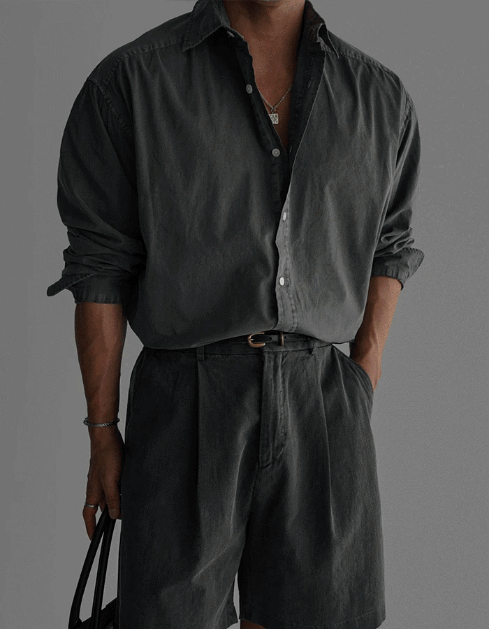 亞麻水洗長袖襯衫