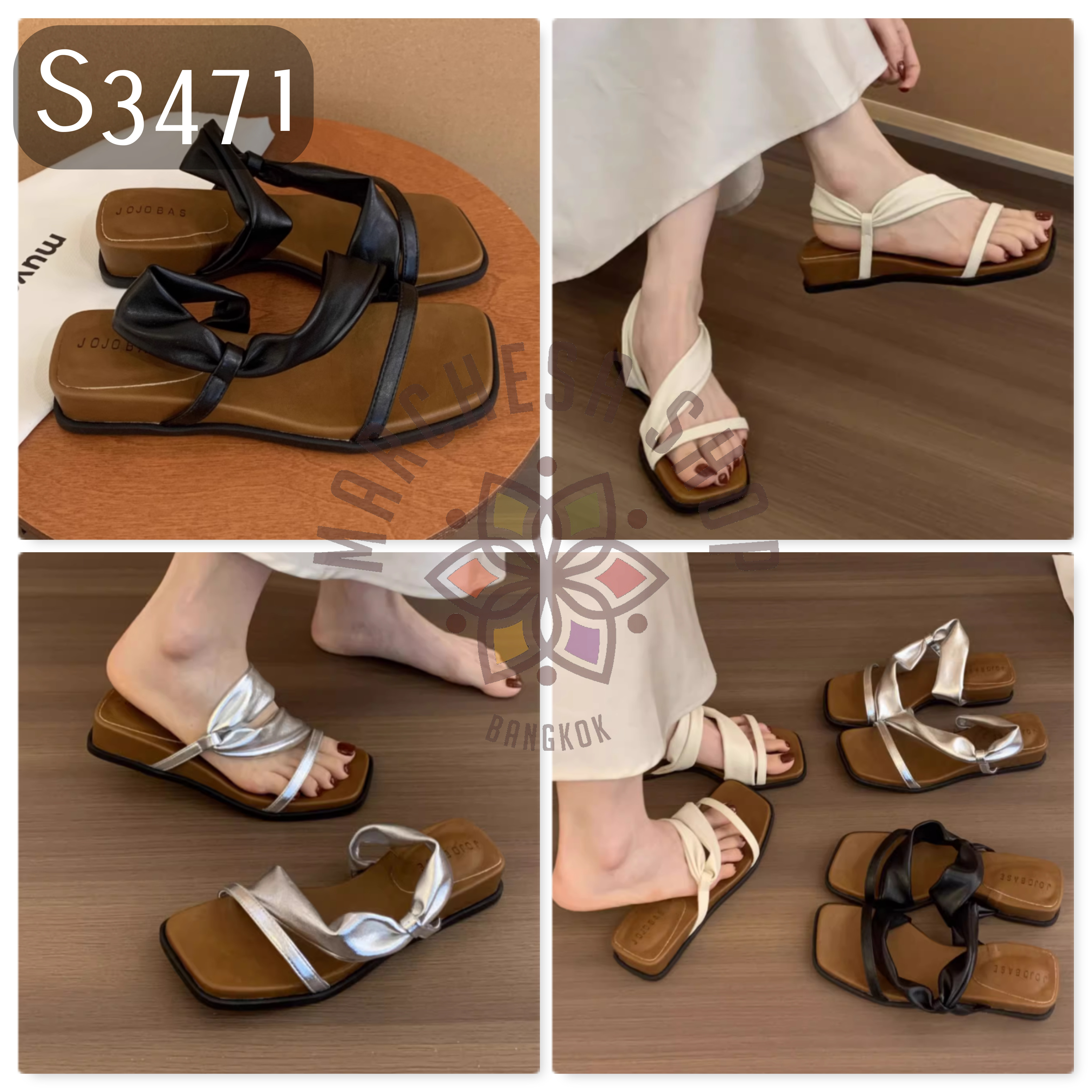 S3471 - 牛皮扭帶兩穿厚底平底涼鞋