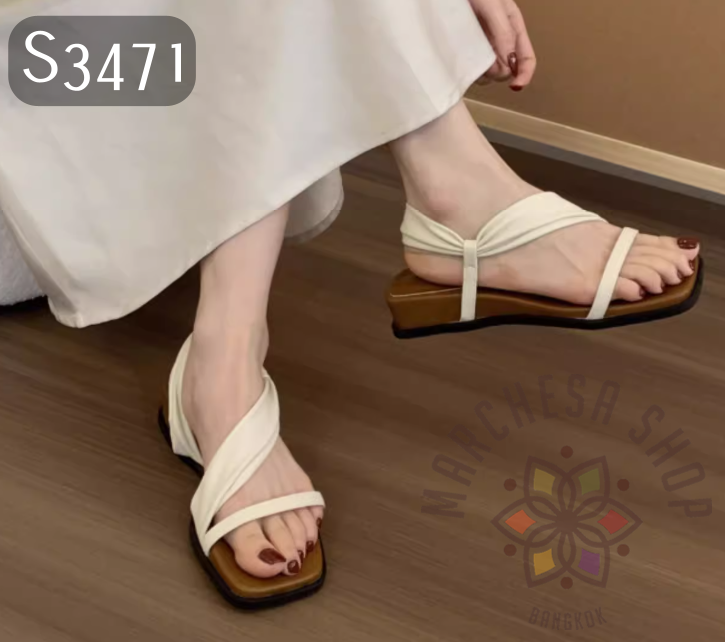 S3471 - 牛皮扭帶兩穿厚底平底涼鞋