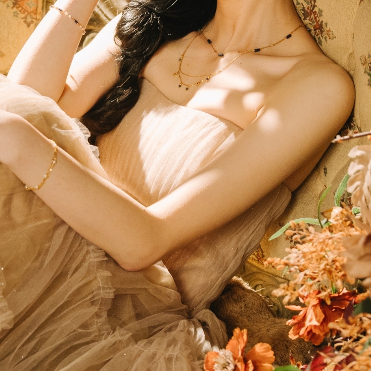 老時光裡的藍影 玻璃古董藍珠 雙層鈦鋼項鍊