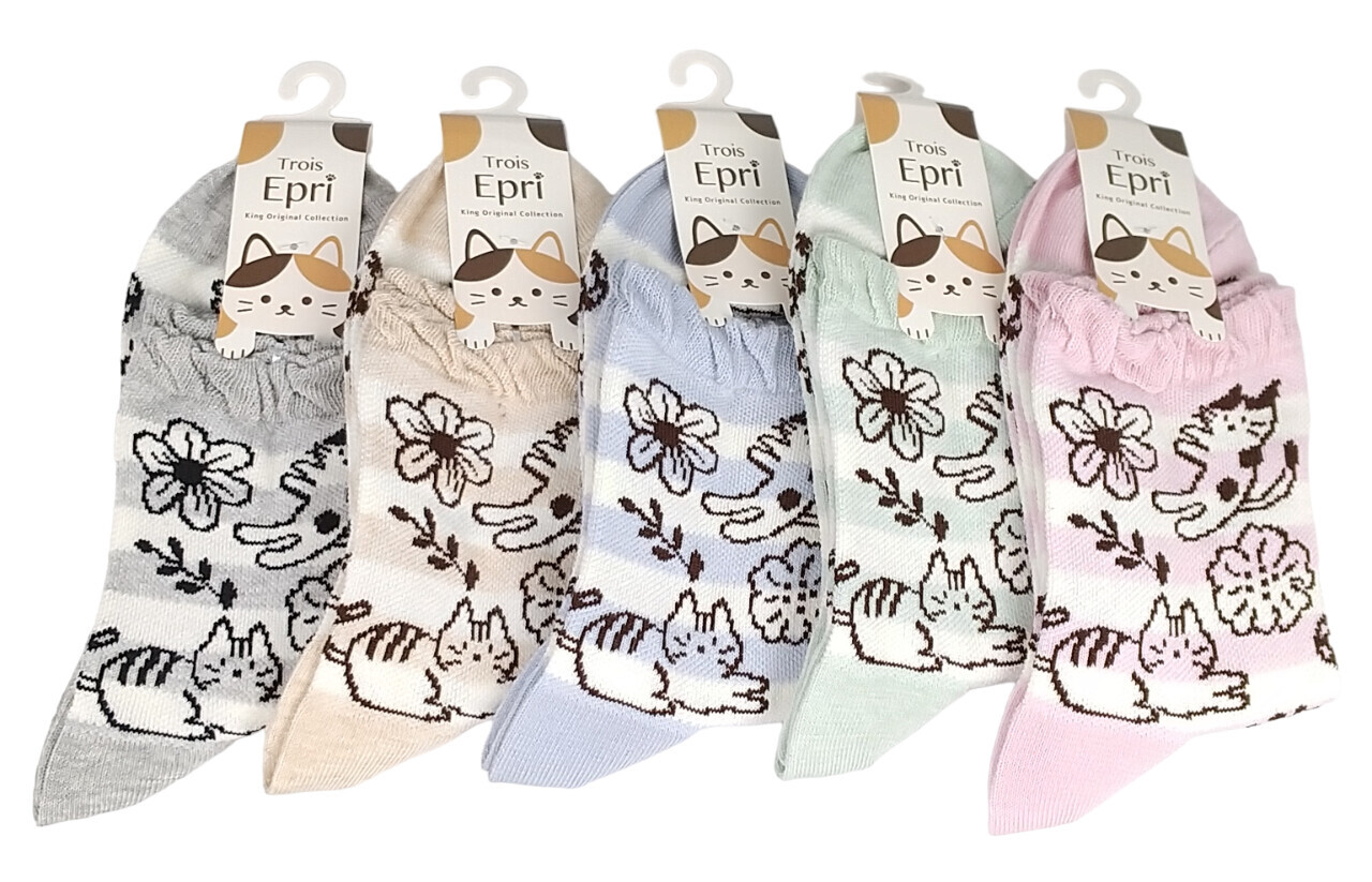 日式貓貓花花圖案襪 (日本製)