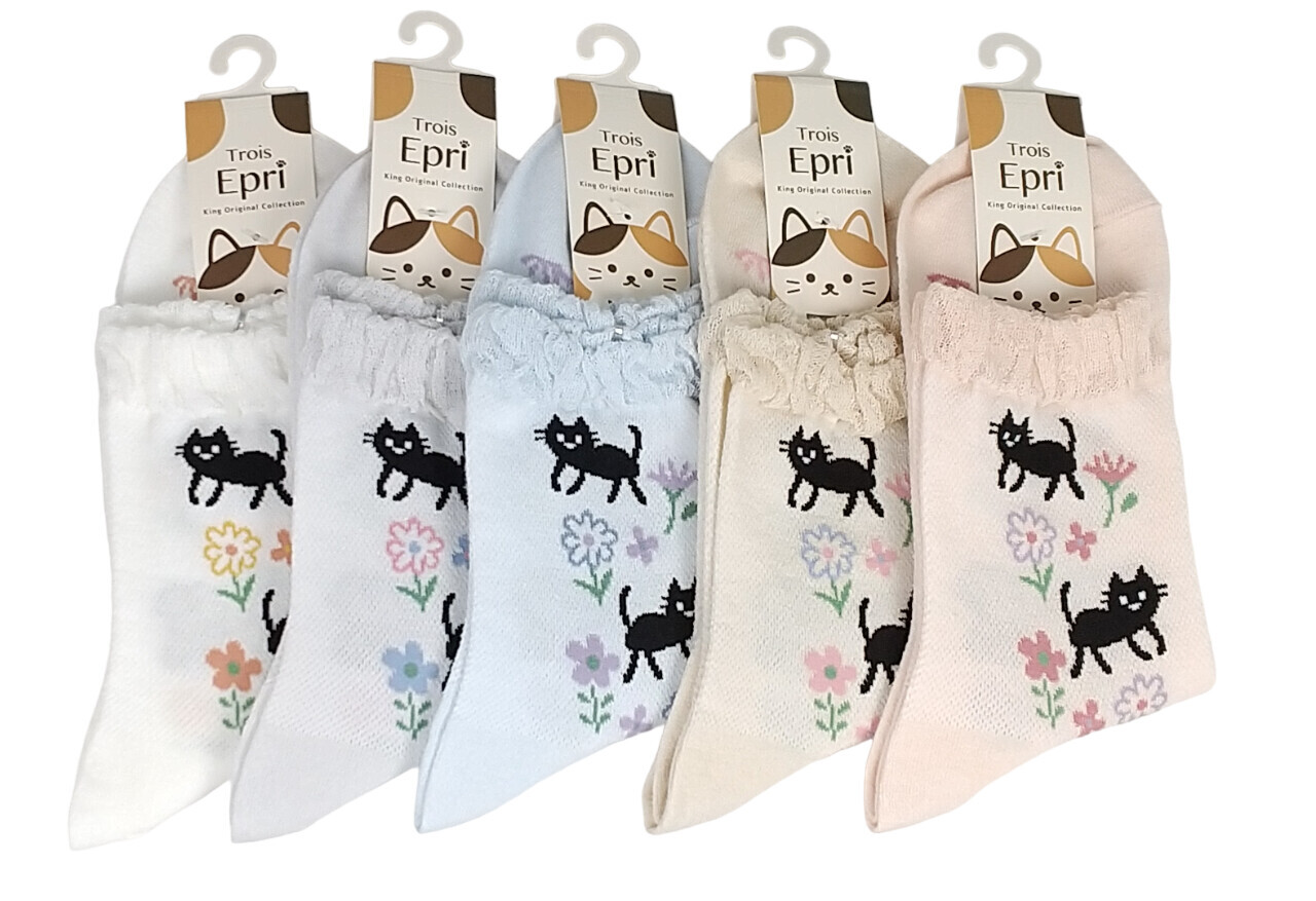 日式貓貓花花圖案襪 (日本製)