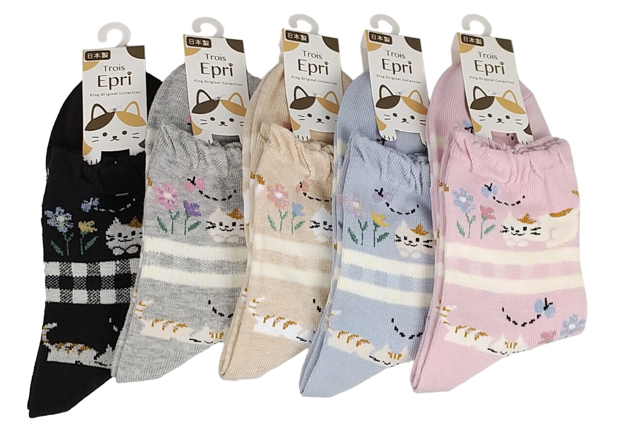 日式貓貓花花圖案襪 (日本製)