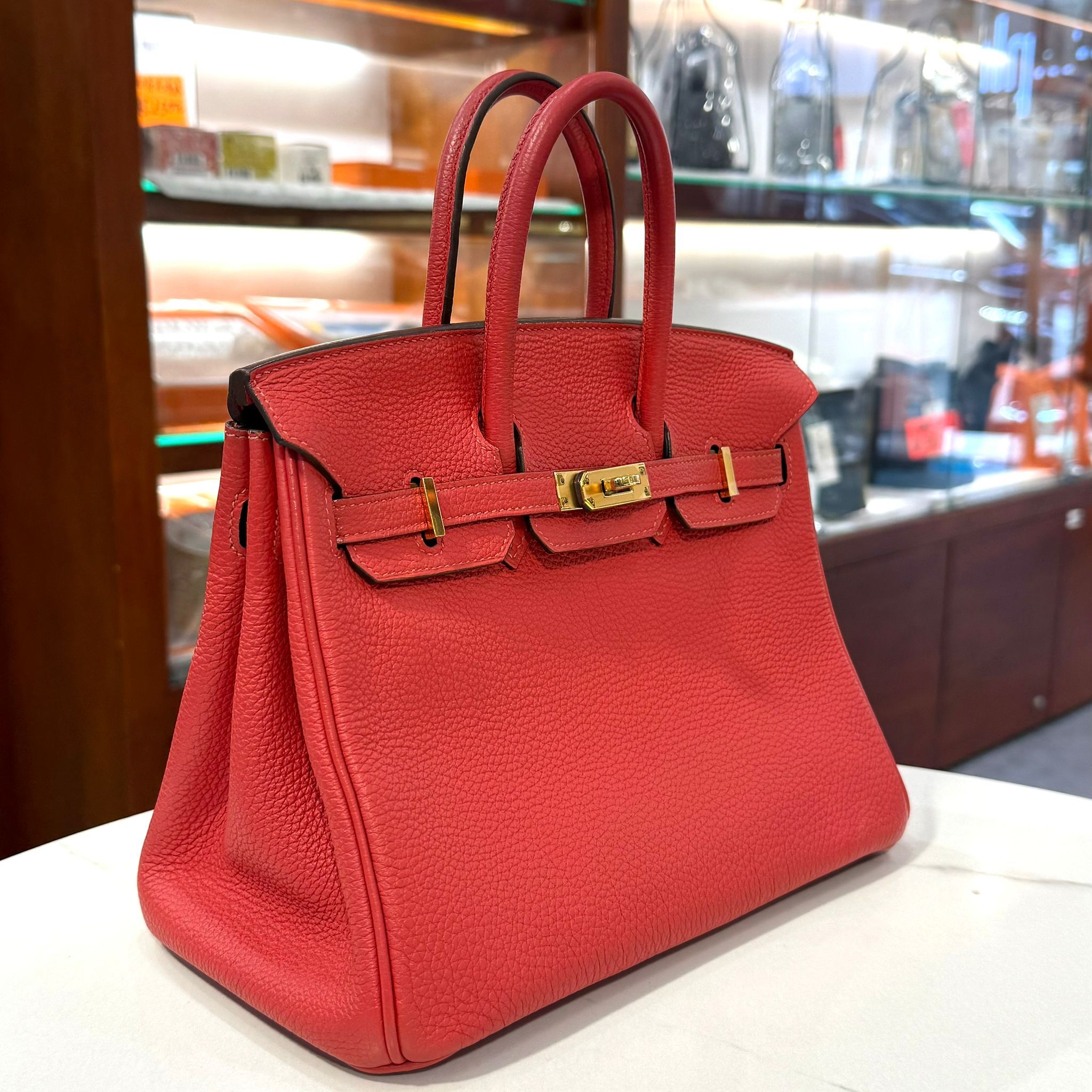 98%NEW二手HERMES BIRKIN 25 T刻 2R/牡丹紅TOGO皮/金扣 #B25 #香榭站正品