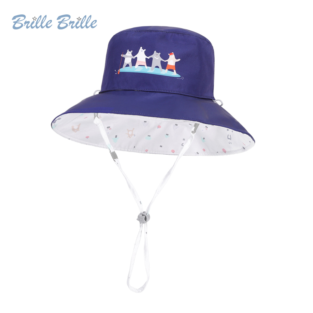 【Brille Brille】UPF50+ 物理防曬 兒童 經典涼感 雙面防曬帽 - 麻吉熊熊