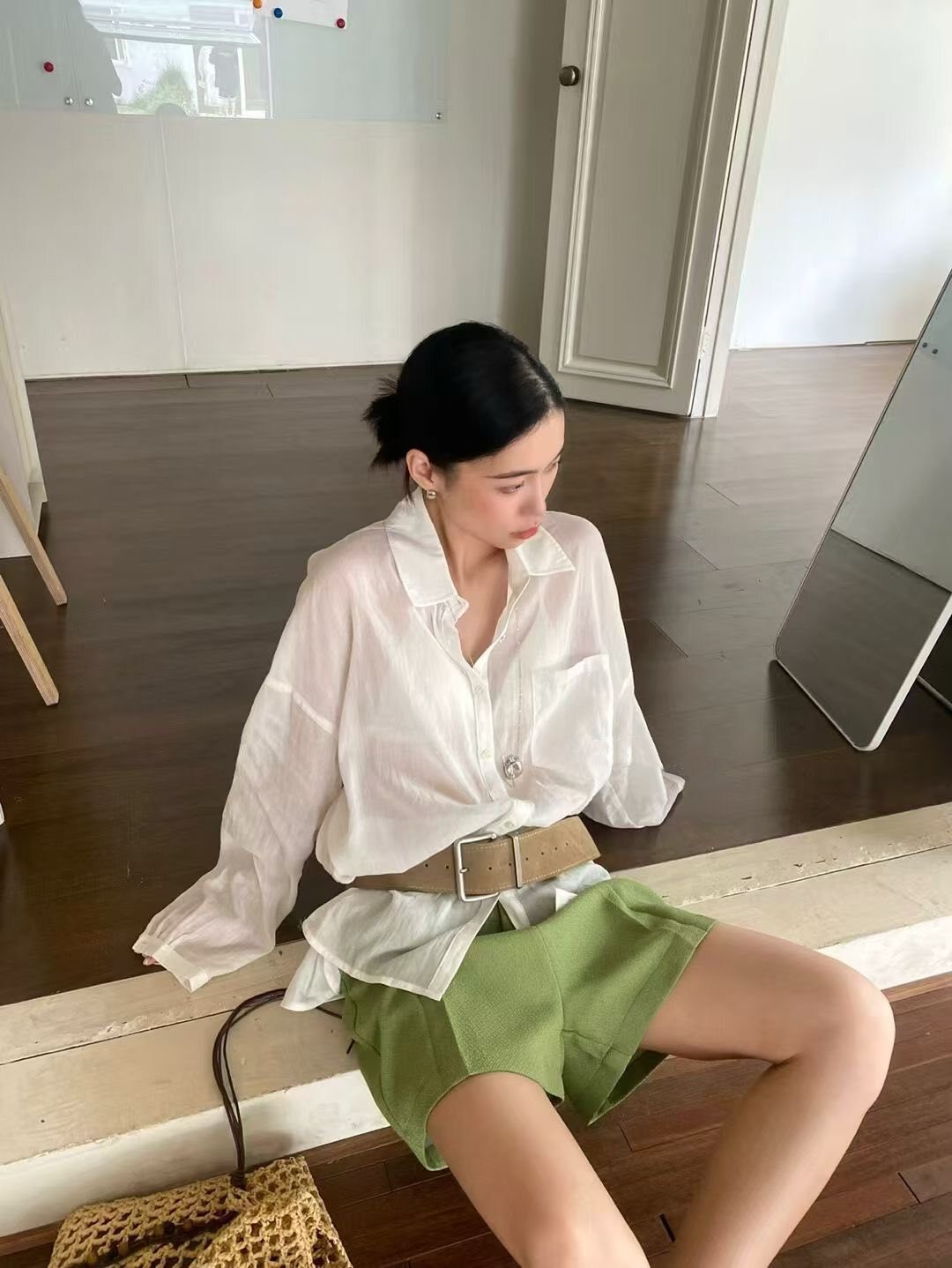 上衣丨棉麻側開叉彩色防曬襯衫