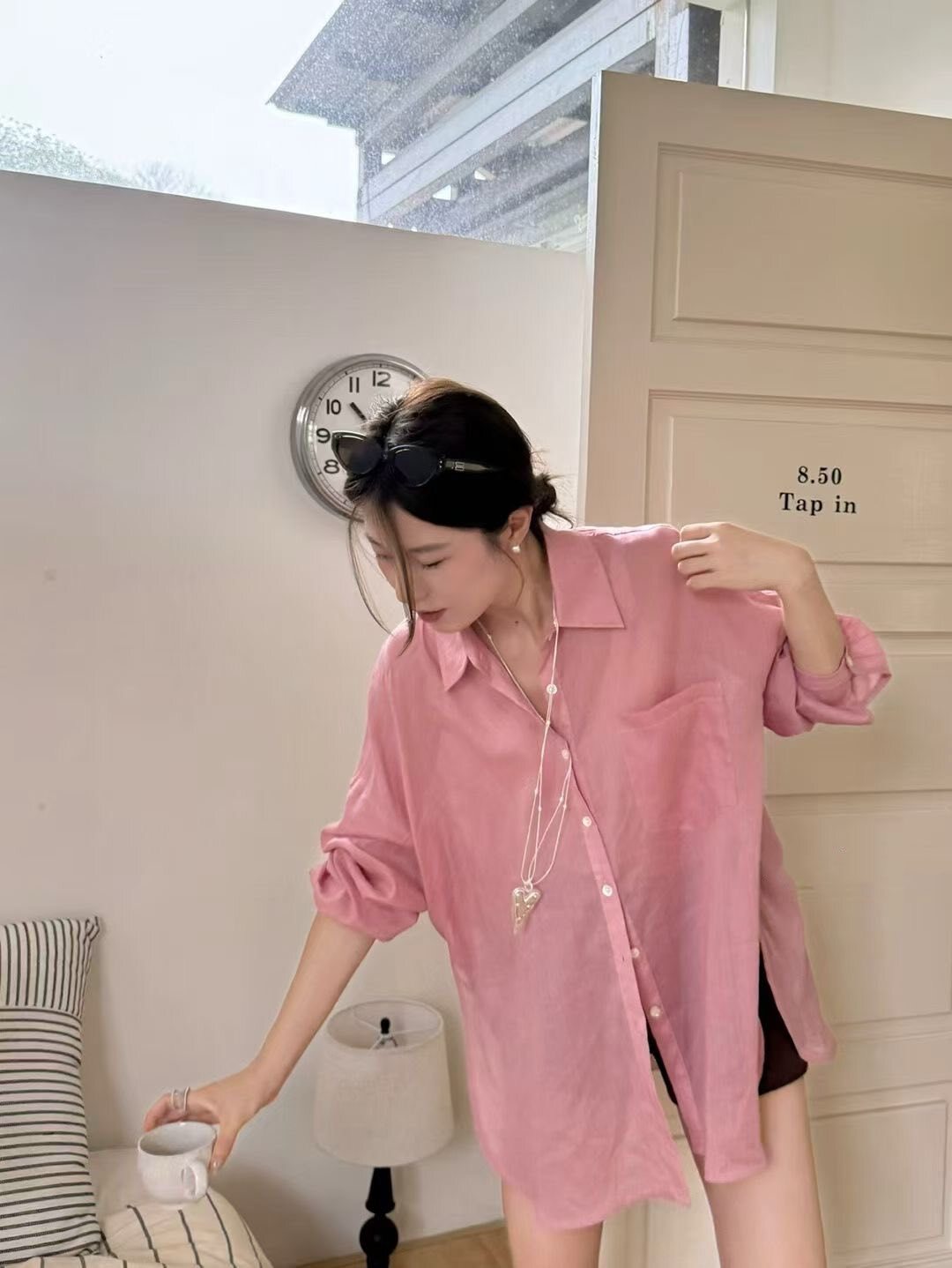 上衣丨棉麻側開叉彩色防曬襯衫