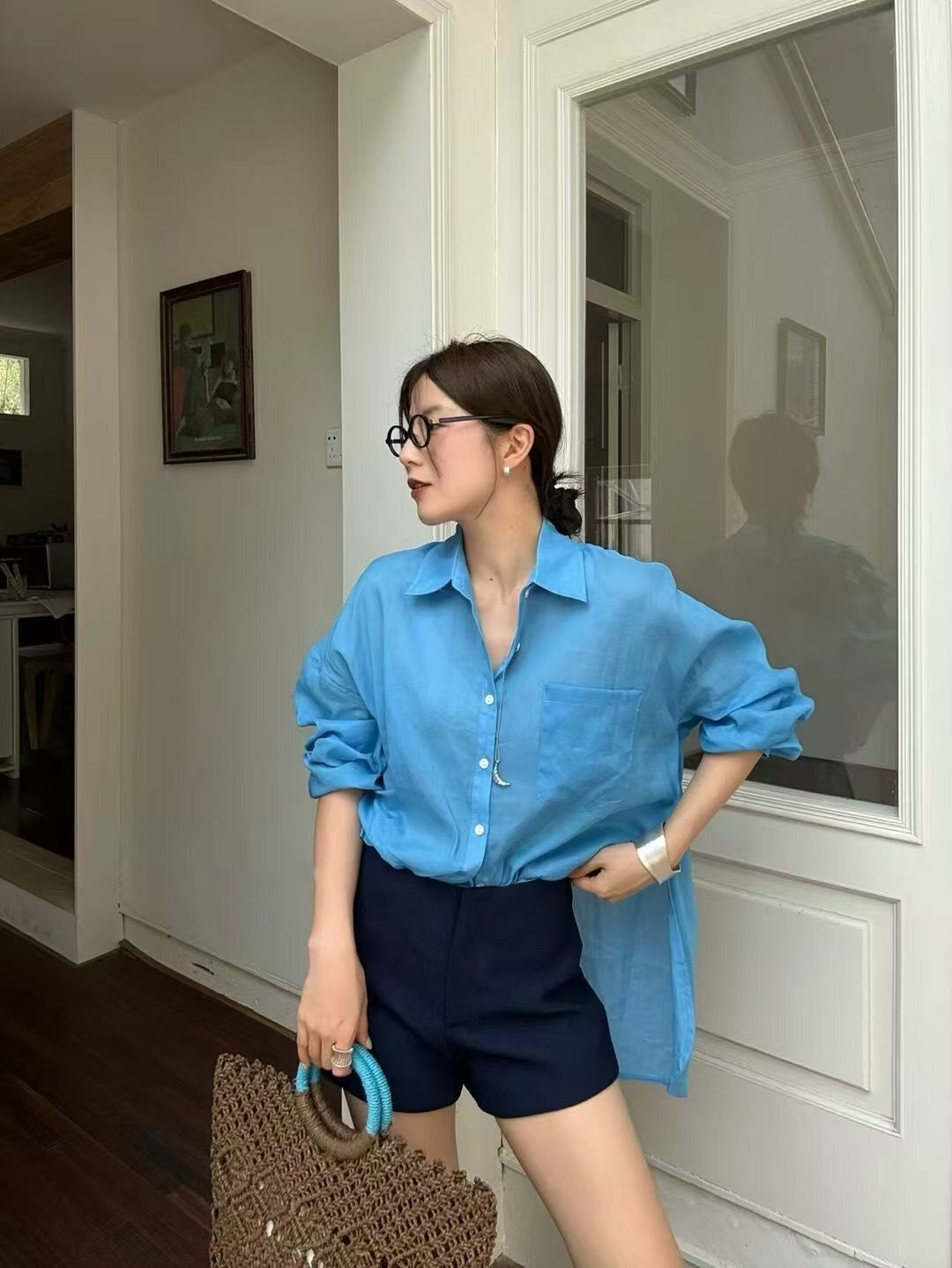 上衣丨棉麻側開叉彩色防曬襯衫