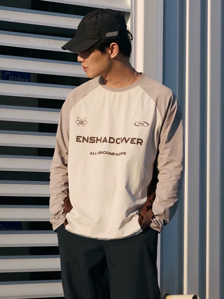ENshadower隱蔽者 美式字母印花拼色插肩速乾長袖T卹