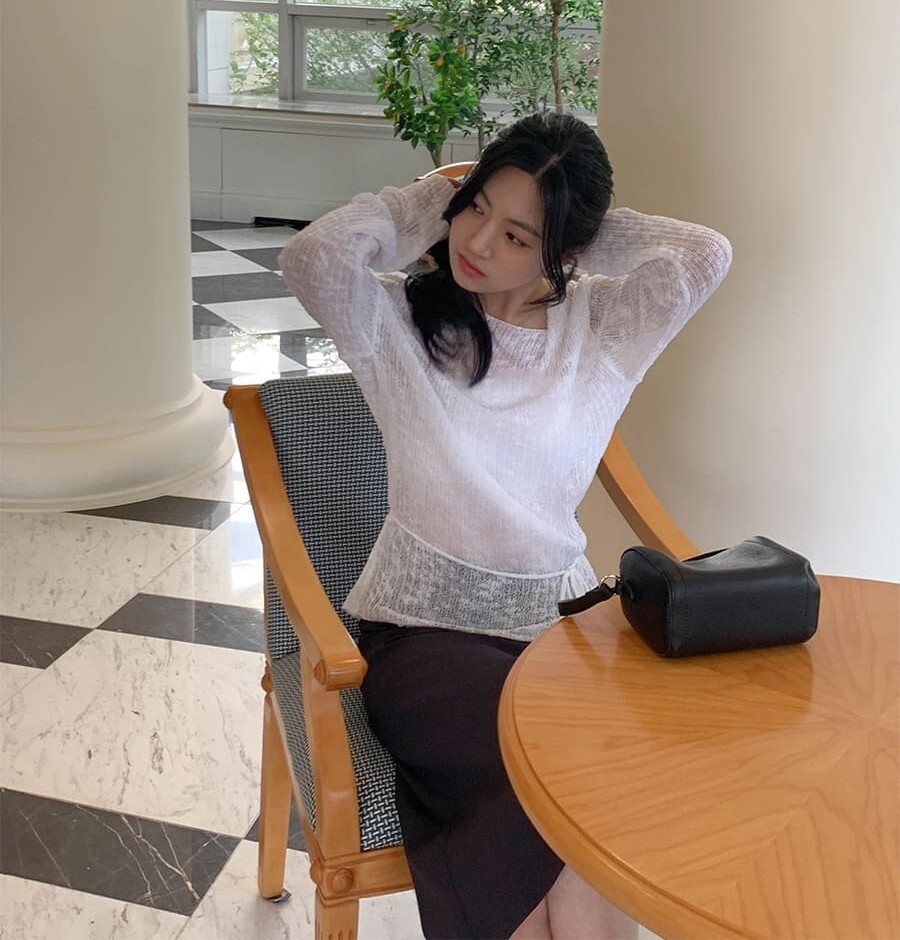 韓國Cherrykoko授權 韓系氣質斜領腰綁帶縷空針織衫