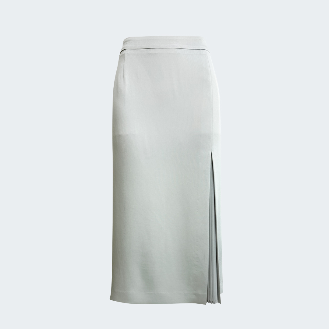 優雅素色壓褶拼接中長裙