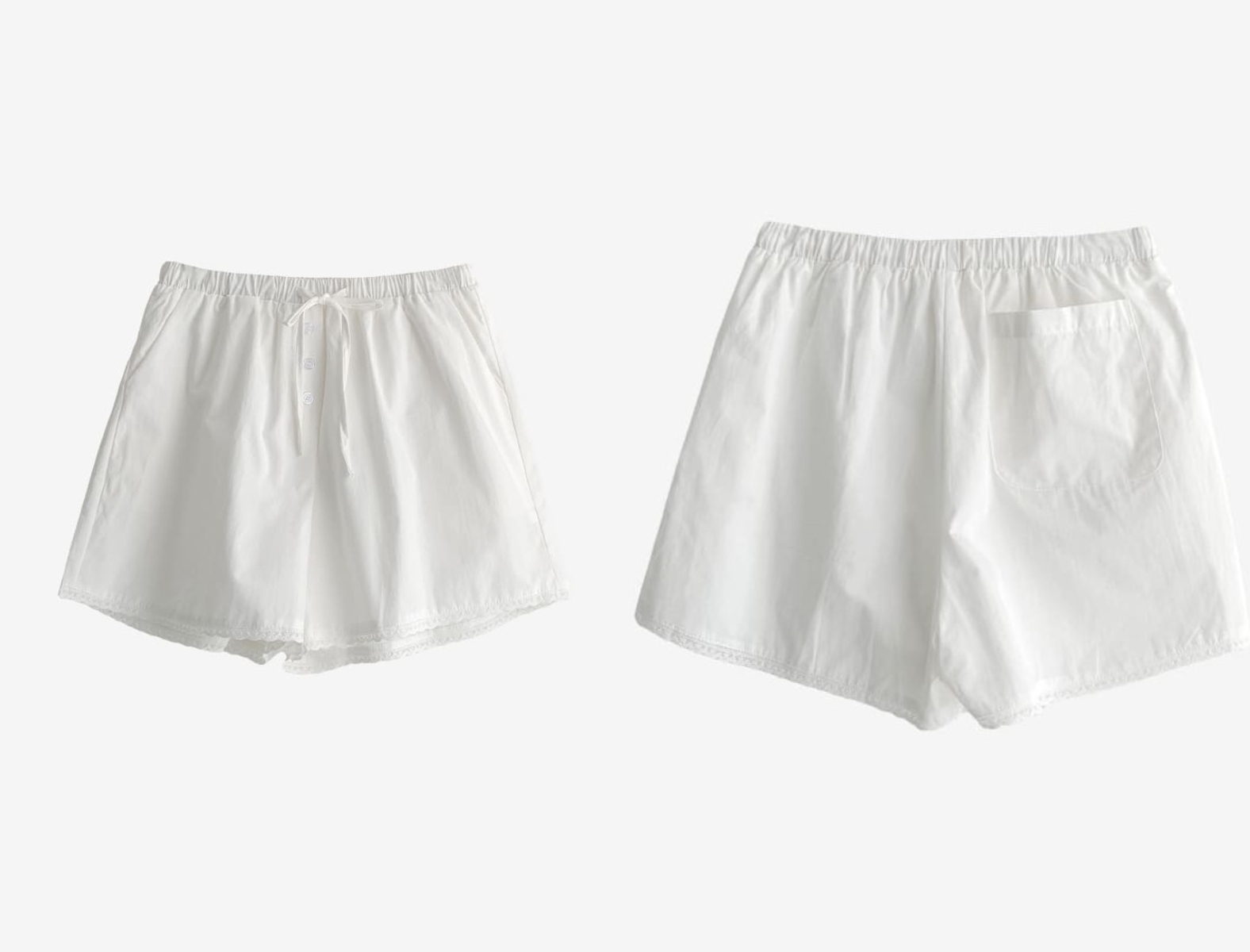 韓國Cherrykoko授權 清新蕾絲排釦舒適鬆緊棉質短褲