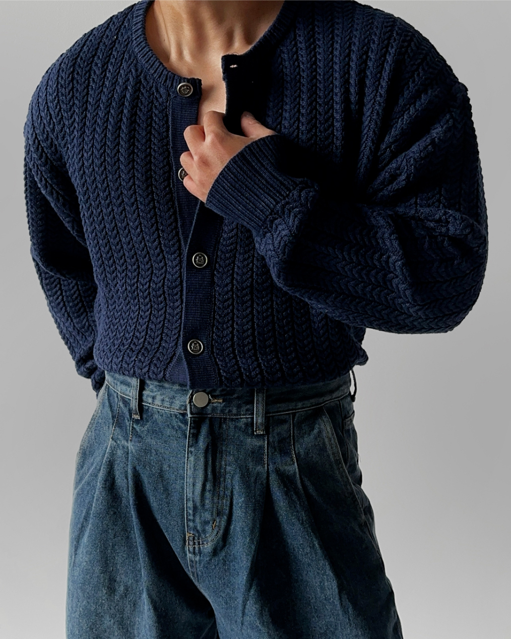 (韓國限時特價)麻花圓領開襟衫