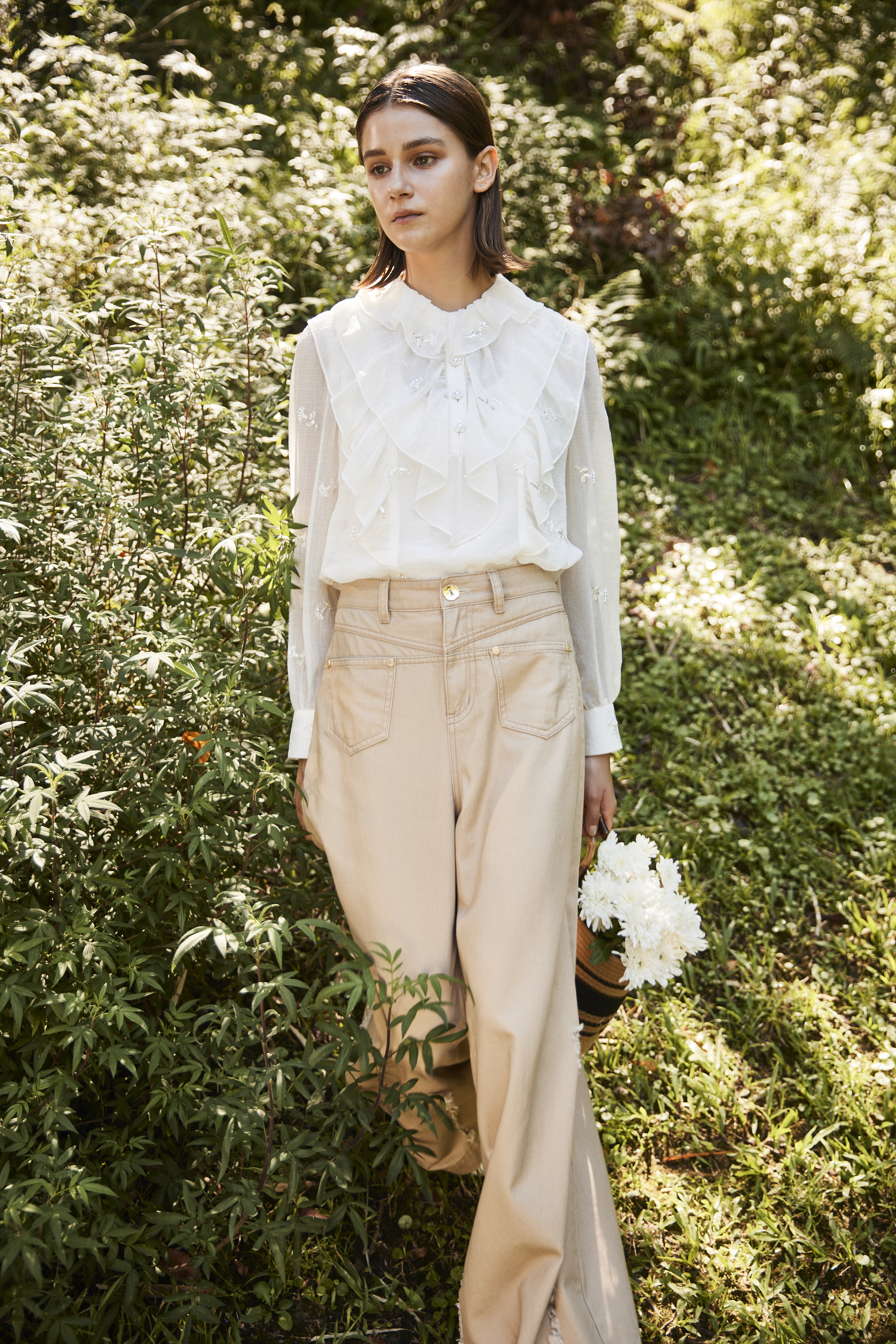 BE10001B1 綠色牛仔A型大寬褲 (2色)