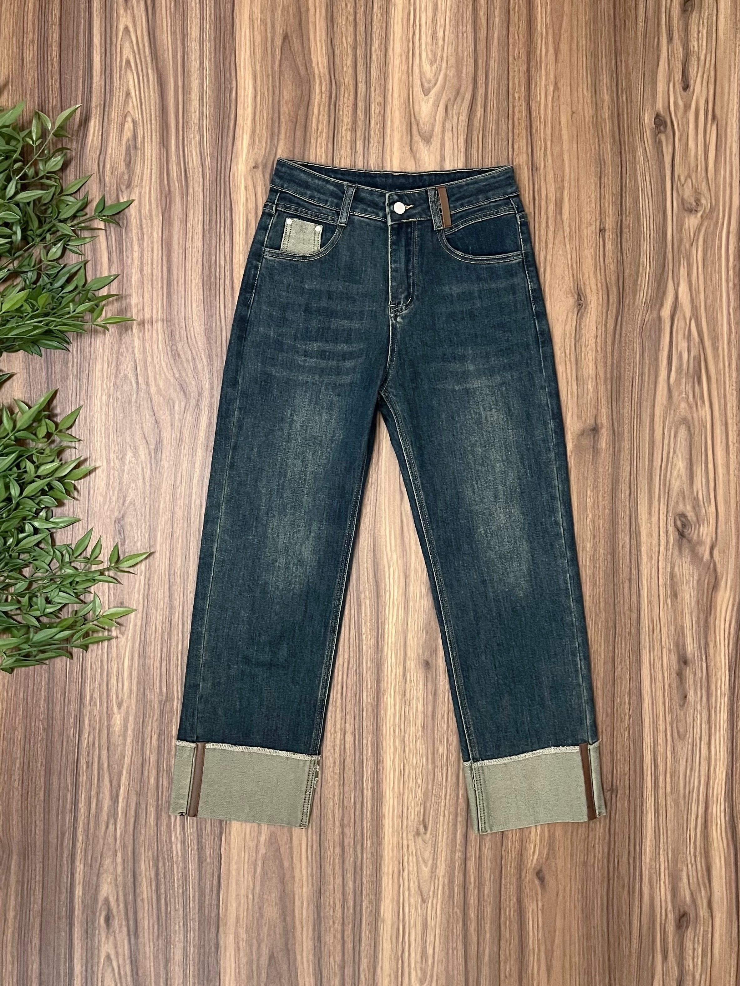 🌱薄身 褶腳 直身牛仔褲