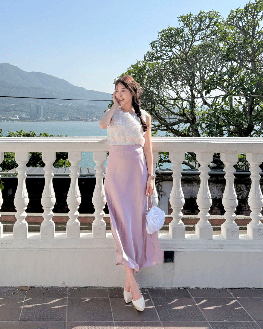 LINA LINA流光閃爍光澤緞面魚尾裙-甜粉紫M/L