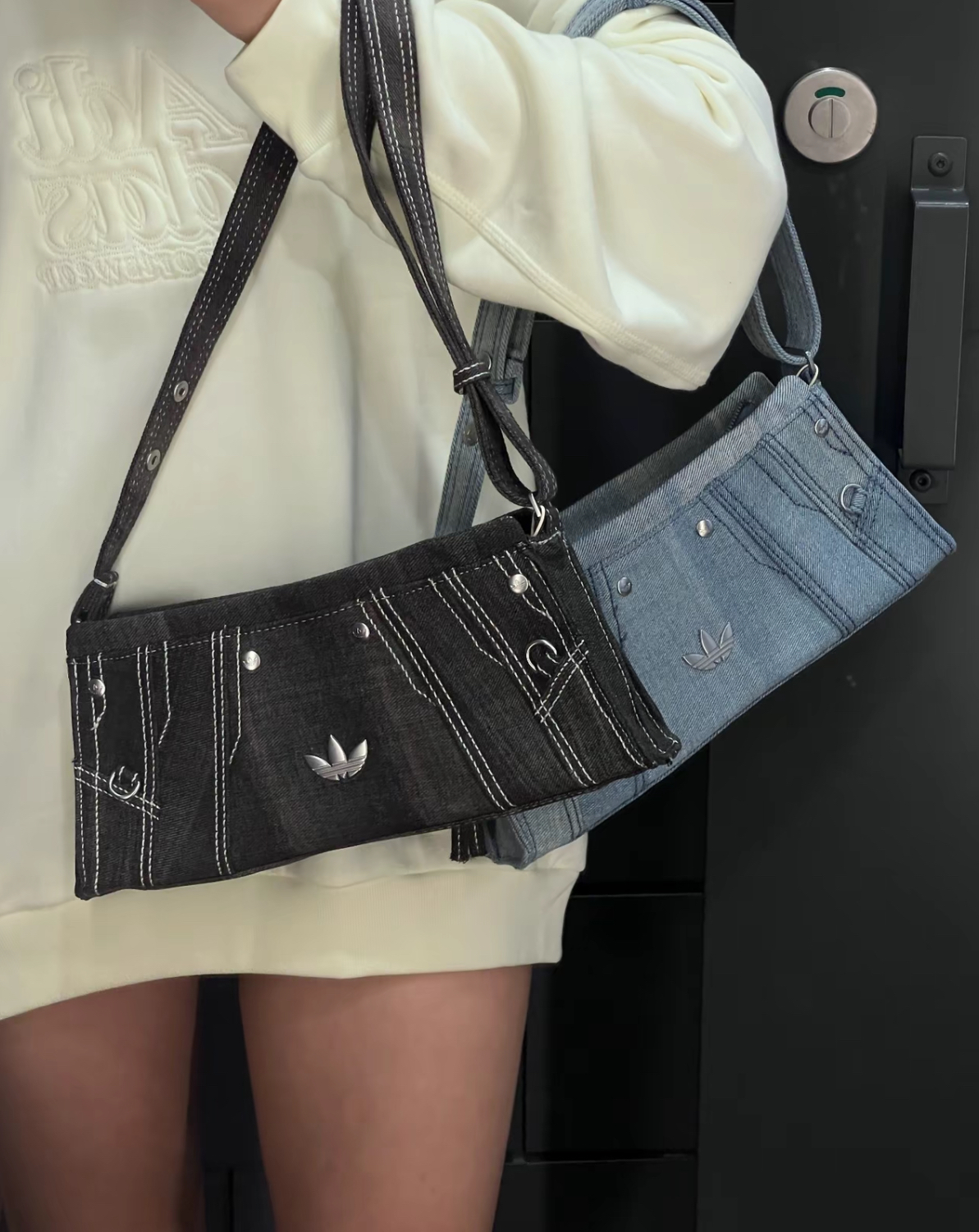 Adidas 三葉草 丹寧 牛仔 外縫線腋下包 手提包 單肩包 Y2k銀 黑灰 淺藍 JL7665 JL7666/預購