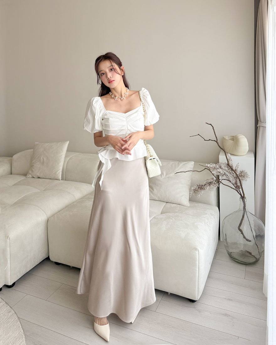 LINA LINA流光閃爍光澤緞面魚尾裙-香檳杏M/L