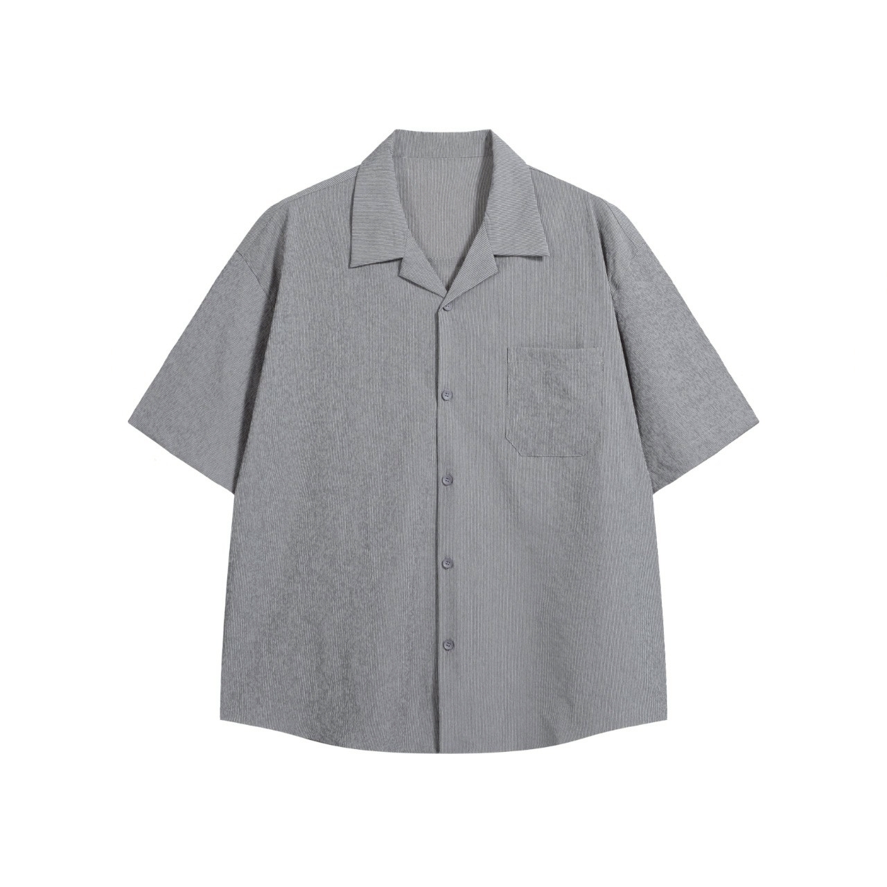 微皺細條彈力短袖襯衫 556