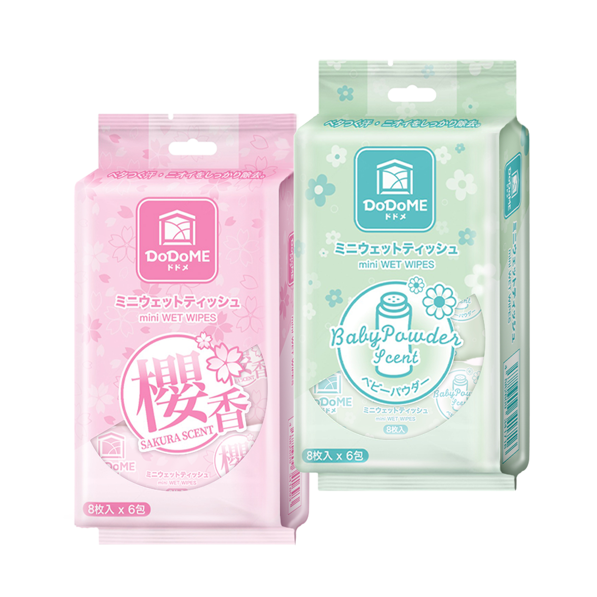 DoDoME 迷你濕巾 8片 x 6包 (櫻花香/爽身粉香)